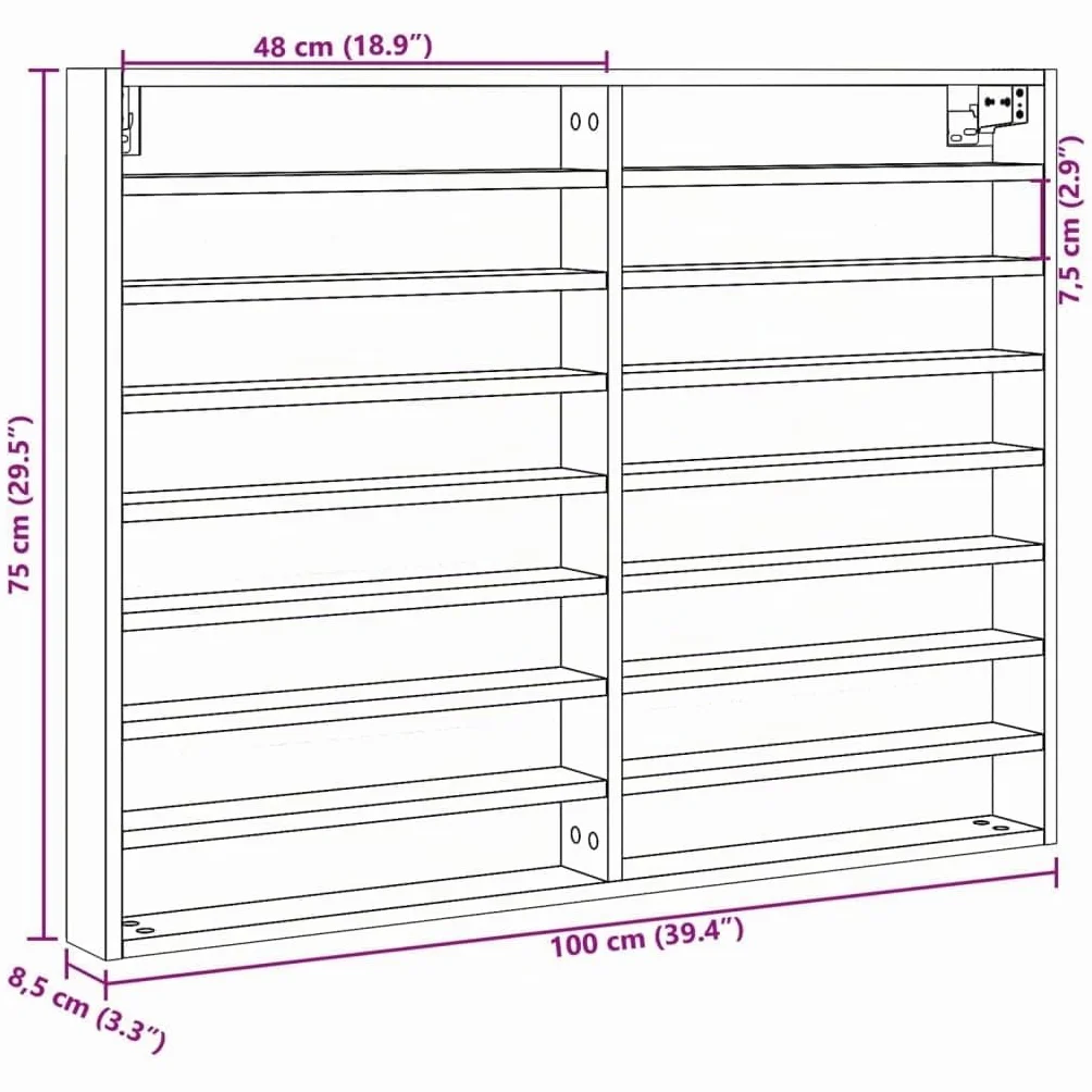 Armoire à vitrine blanc 100x8,5x75 cm bois d ingénierie
