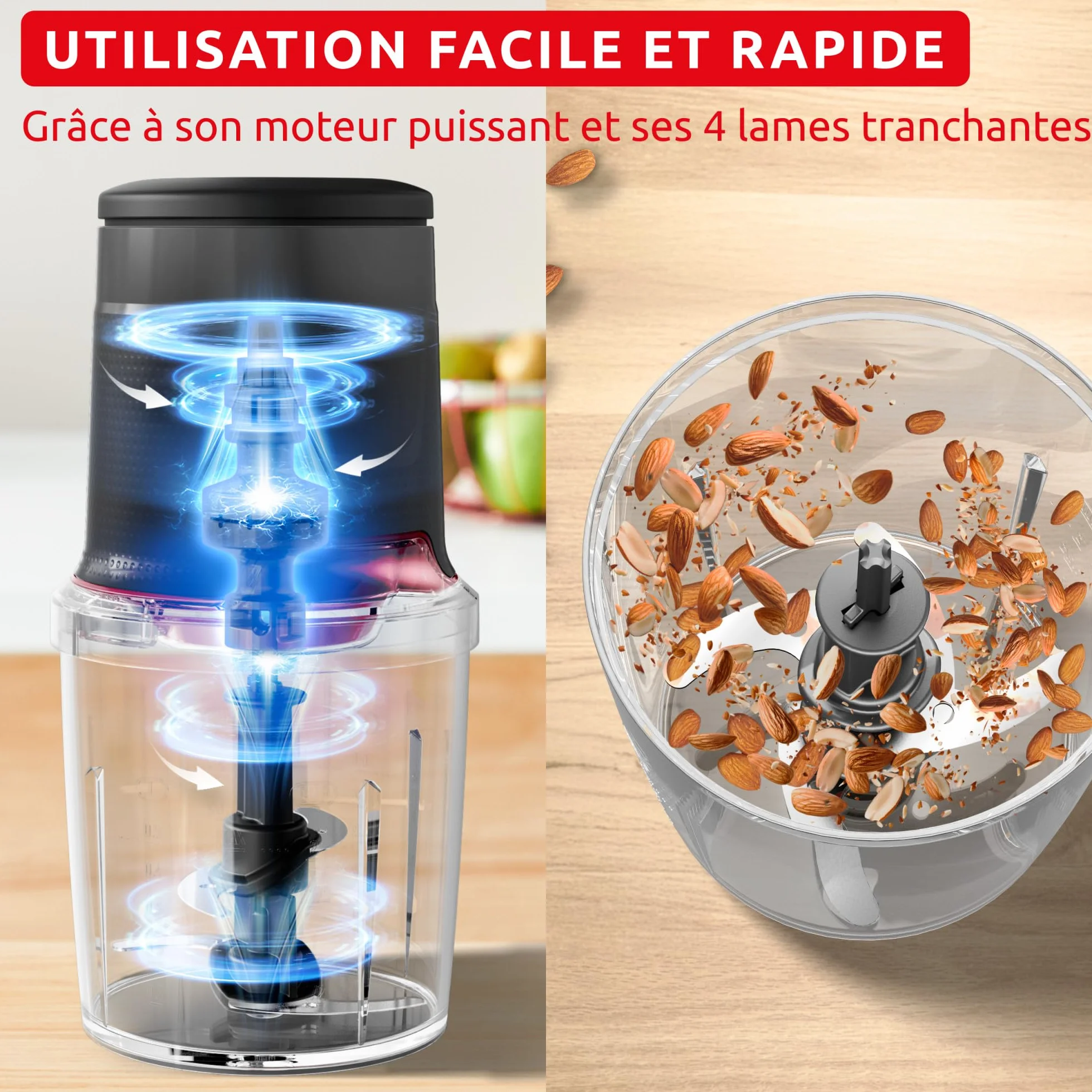 Easy Press, Hachoir électrique, 600W, 4lames tranchantes, Technologie Safe Start Advanced, AT740HF1, Hippo Iron