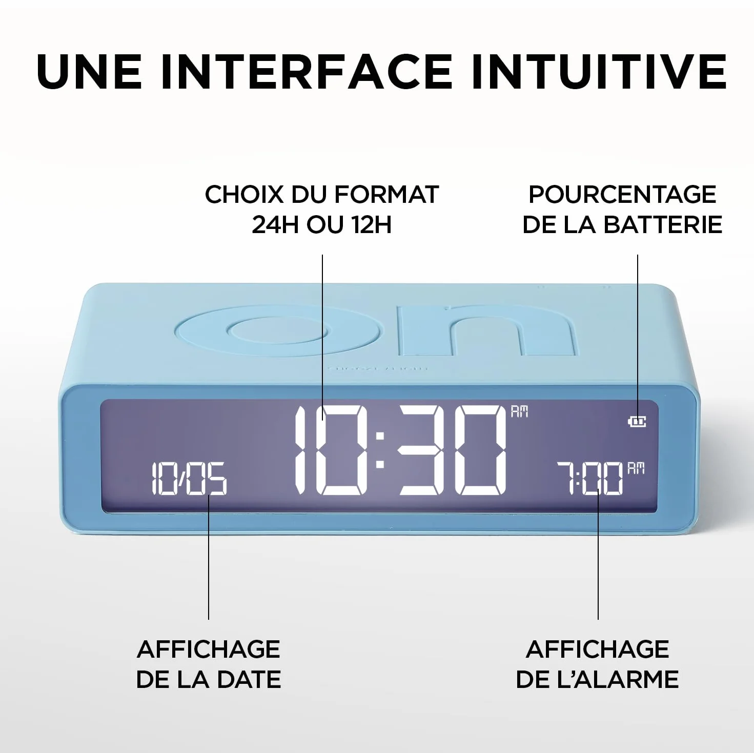 Lexon Flip Classic réveil lumineux réversible avec écran LCD, lumière tactile, rechargeable USB-C, kaki