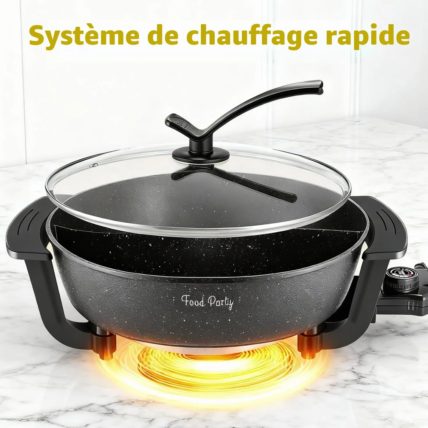 Food Party Appareil Fondue Chinoise Hot Pot Electrique 6L 220V 1200W Shabu SHabu Hotpot avec Diviseur Wok electrique