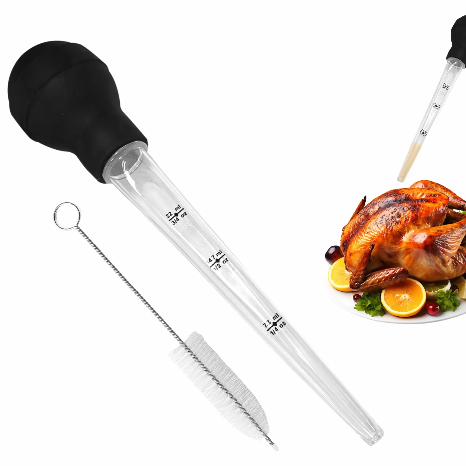 Poire à Jus Cuisine avec Brosse de Nettoyage, Seringue à Sauce pour Barbecue