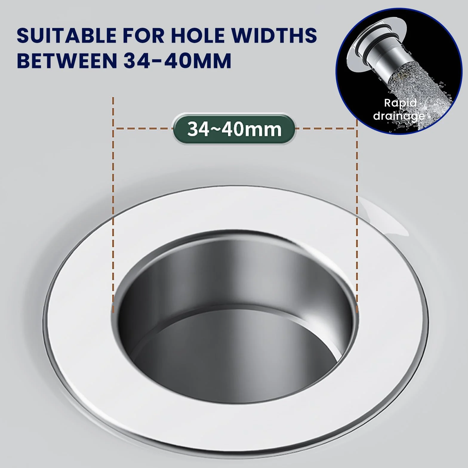 Bonde de Lavabo Universel 34-40mm avec Filtre Amovible, 2 Pièces Pop Up pour Salle de Bain