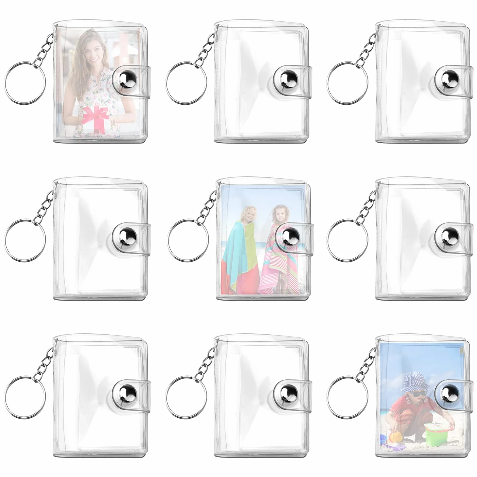 Lot de 9 mini porte-clés album photo 5,1 cm 20 poches transparent avec anneau fendu pour cartes