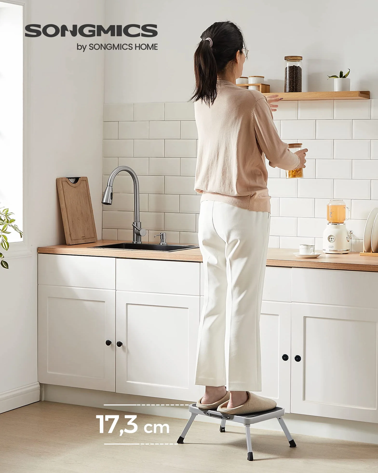 SONGMICS Marchepied Pliable Escabeau Acier 150 kg 32 x 44 x 17,5 cm Gris