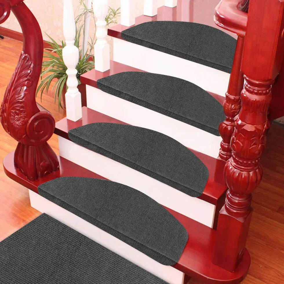 Set de 15 marchettes d'escalier antidérapantes semi-circulaires, Tapis de protection 65x21x4cm Noir