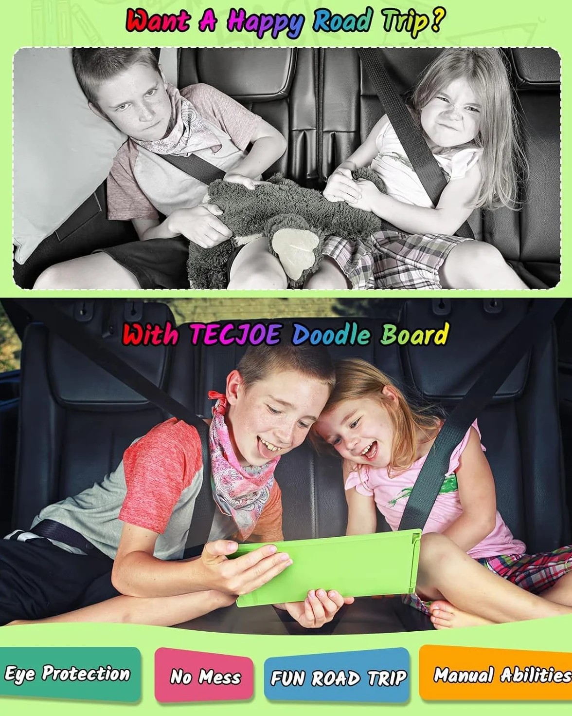 Tablettes d'écriture LCD 21,6 cm Lot de 2 Tableau à gribouiller coloré pour Enfants Bloc de Dessin effaçable réutilisable (Vert Bleu)