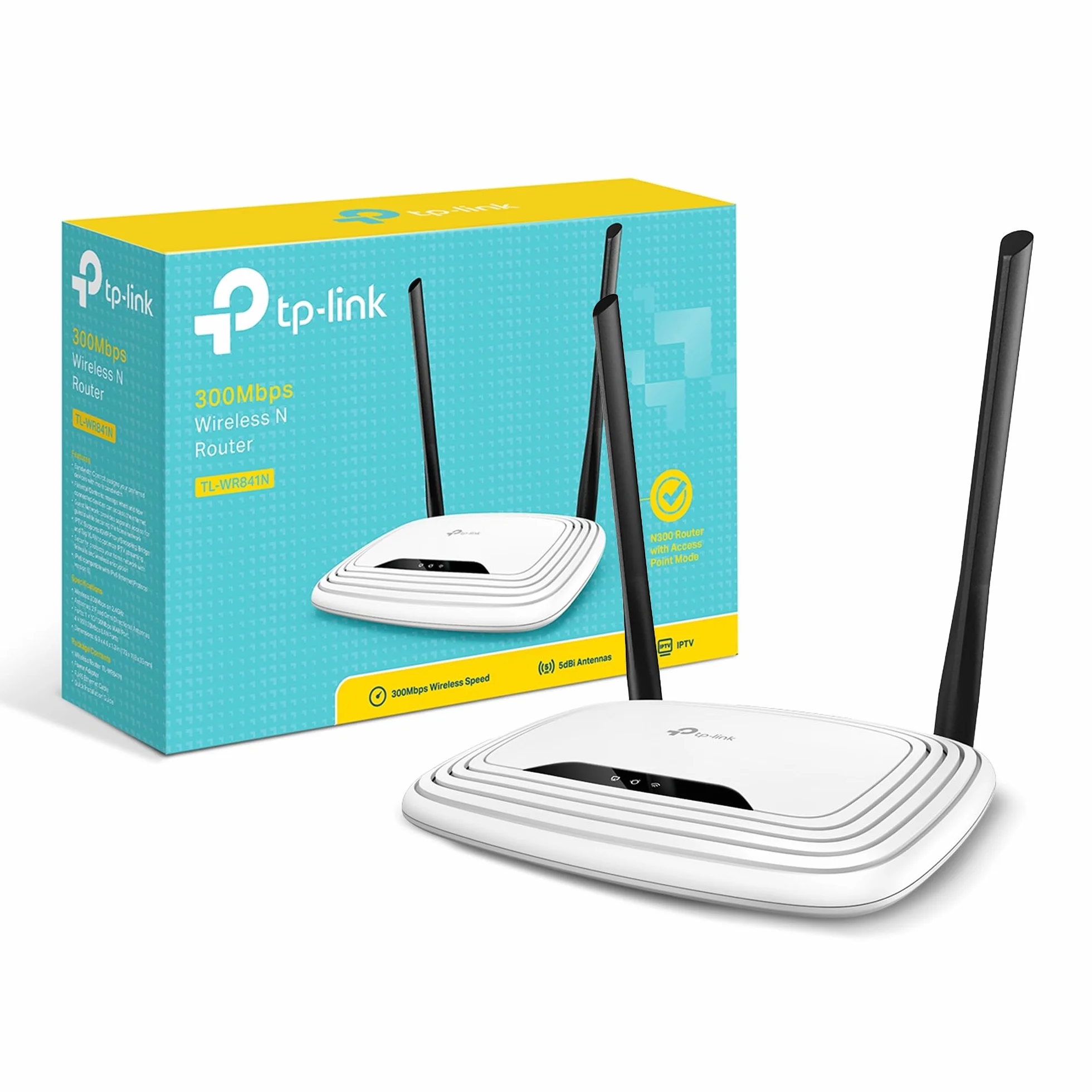 TP-Link Routeur WiFi N300 TL-WR841N 300 Mbps 2,4GHz 5 Ports Ethernet 2 Antennes Externes Blanc