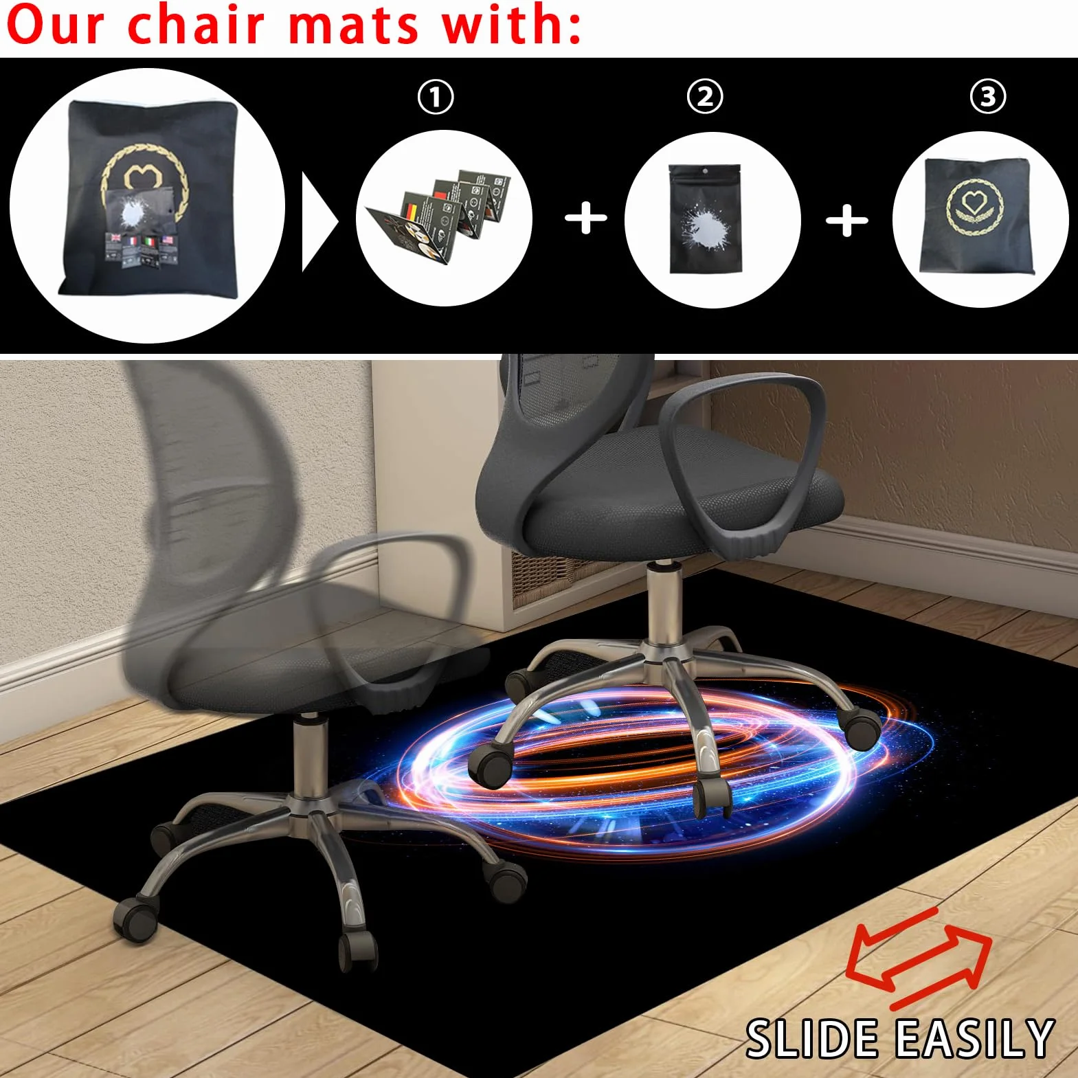 Tapis protège-Sol pour Chaise de Bureau Tapis Chaise de Bureau Tapis Gaming Sol pour Sols Durs Tapis de Protection de Sol Antidérapant Protège Sol sous Chaise 90 x 140 cm Tapis pour Fauteuil