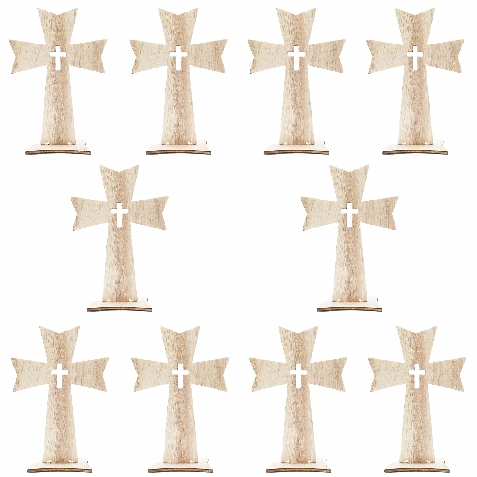 Croix en Bois avec Socle, 10 Pièces, Décoration de Table, Cadeau de Pâques