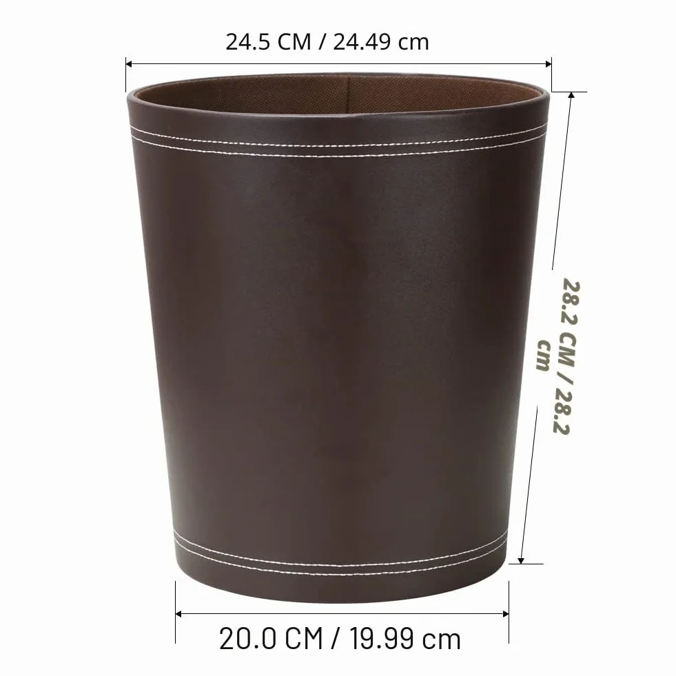 KINGFOM™ Corbeille à Papier en Cuir Rond Marron Bureau Salle de Bains