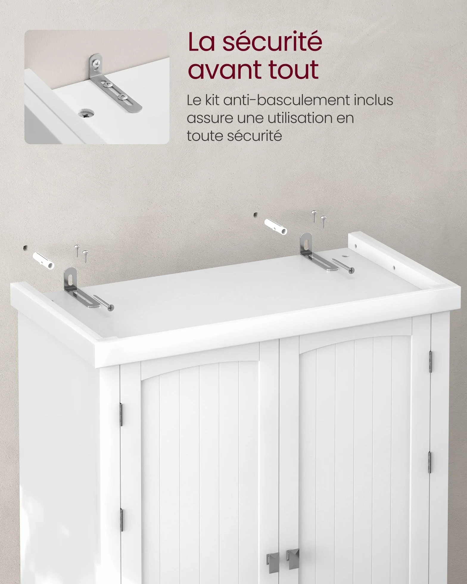 VASAGLE Buffet Haut Cuisine, Meuble de Rangement, Armoire, Vaisselier, Hauteur 182,1 cm, avec Tiroir, Placards, Étagères Réglables, pour Salon, Cuisine, Blanc BBC561W21