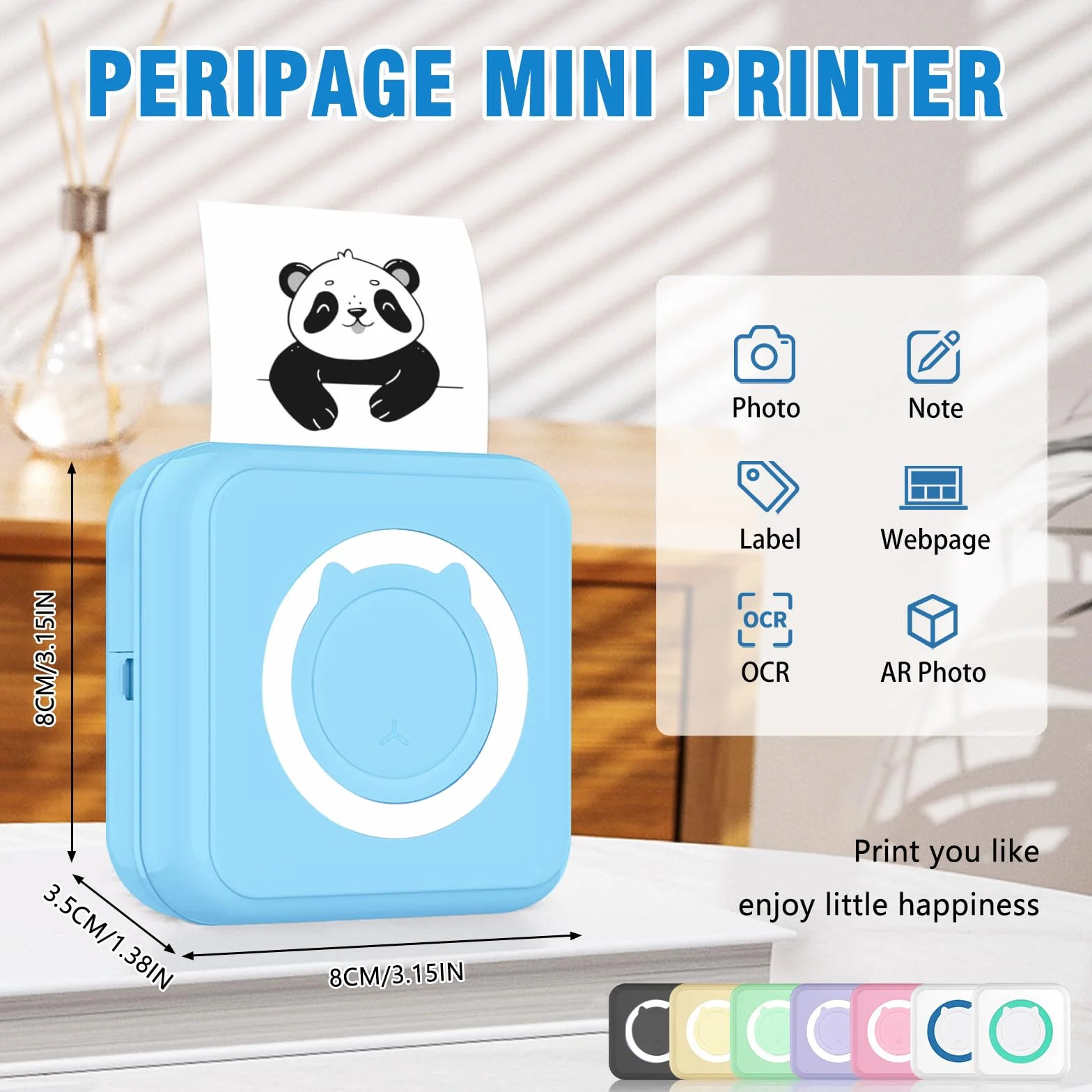 Mini Imprimante Thermique Portable pour Android iOS, Imprimante Photo sans Encre Bleu