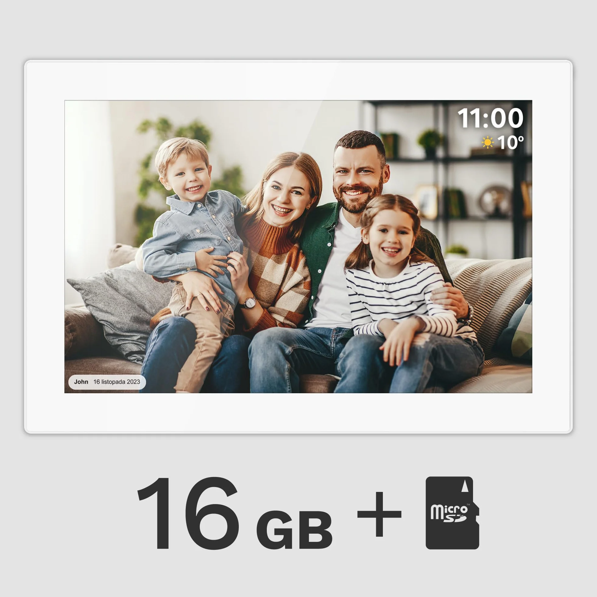 Krüger&Matz Cyfrowa Ramka na Zdjęcia FRAMEO 1280 x 800 px 10,1" Wi-Fi MicroSD Odtwarzanie Klipów Wideo Timer Pogoda Biała Ramka KM1100W