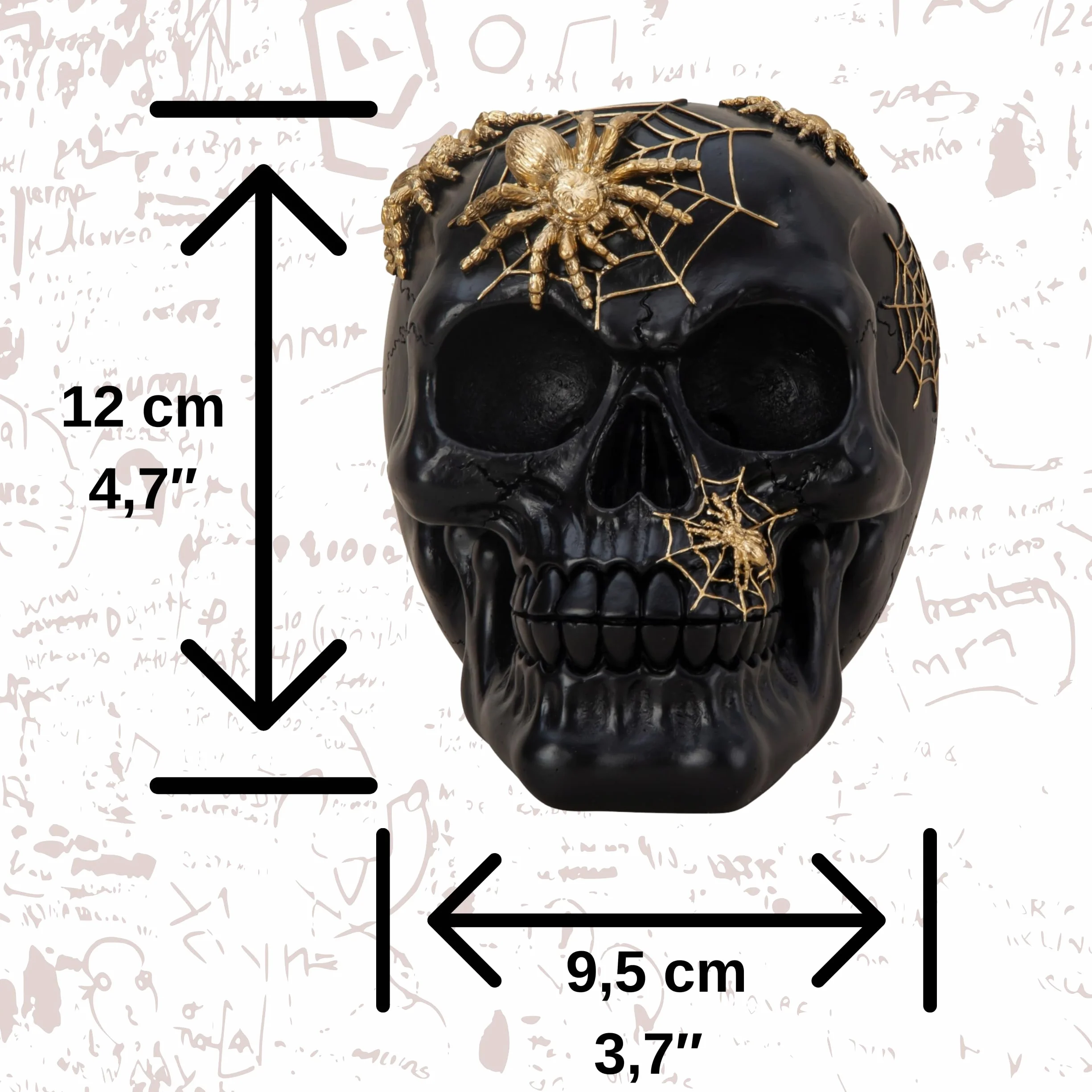 Tête de mort décorative noire avec araignées Crâne Dark Romance squelette Décoration Halloween gothique Jour des morts