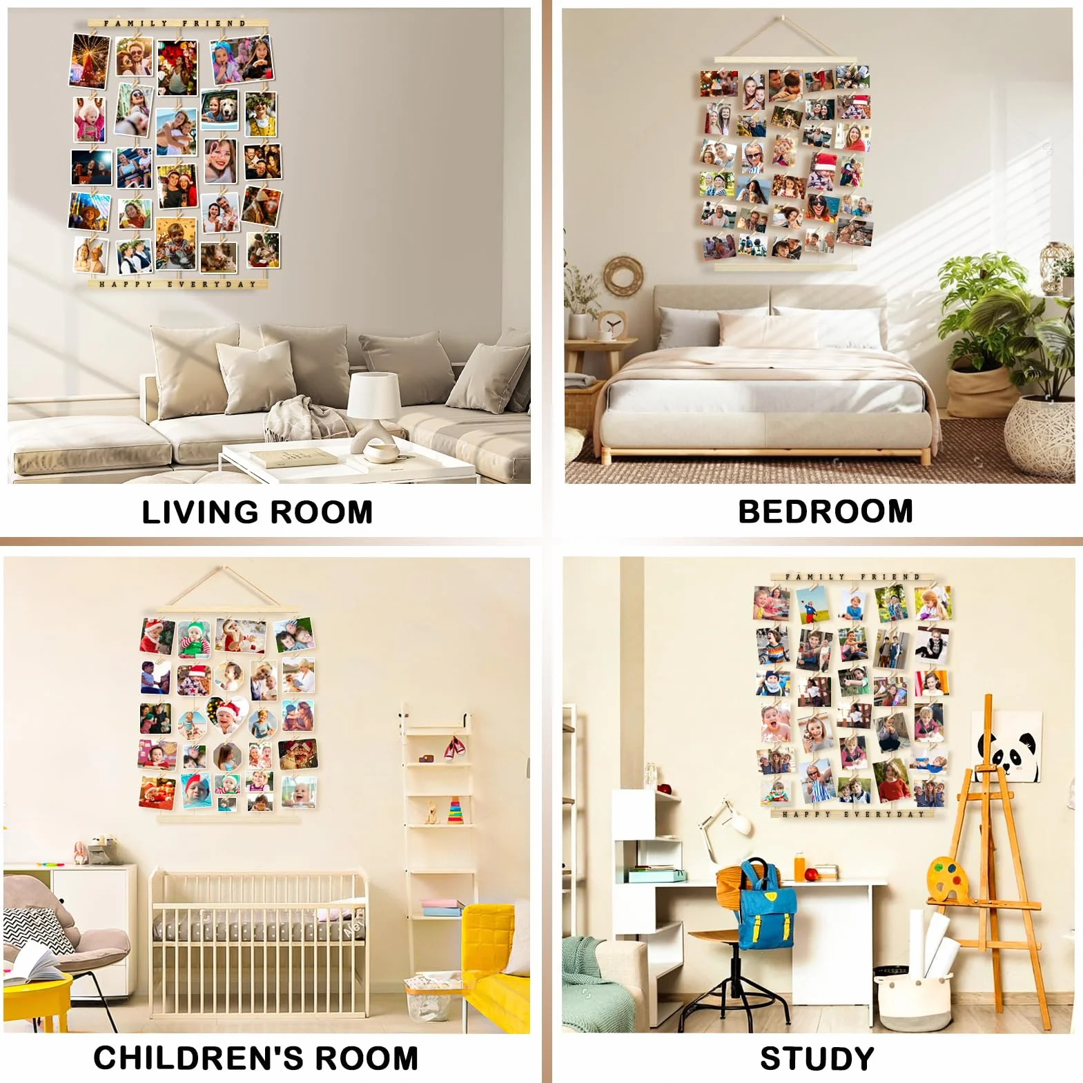 Cadre Photo Pele Mele Mural Porte Photo à Pince Multi Photo en Bois DIY Decoration Maison