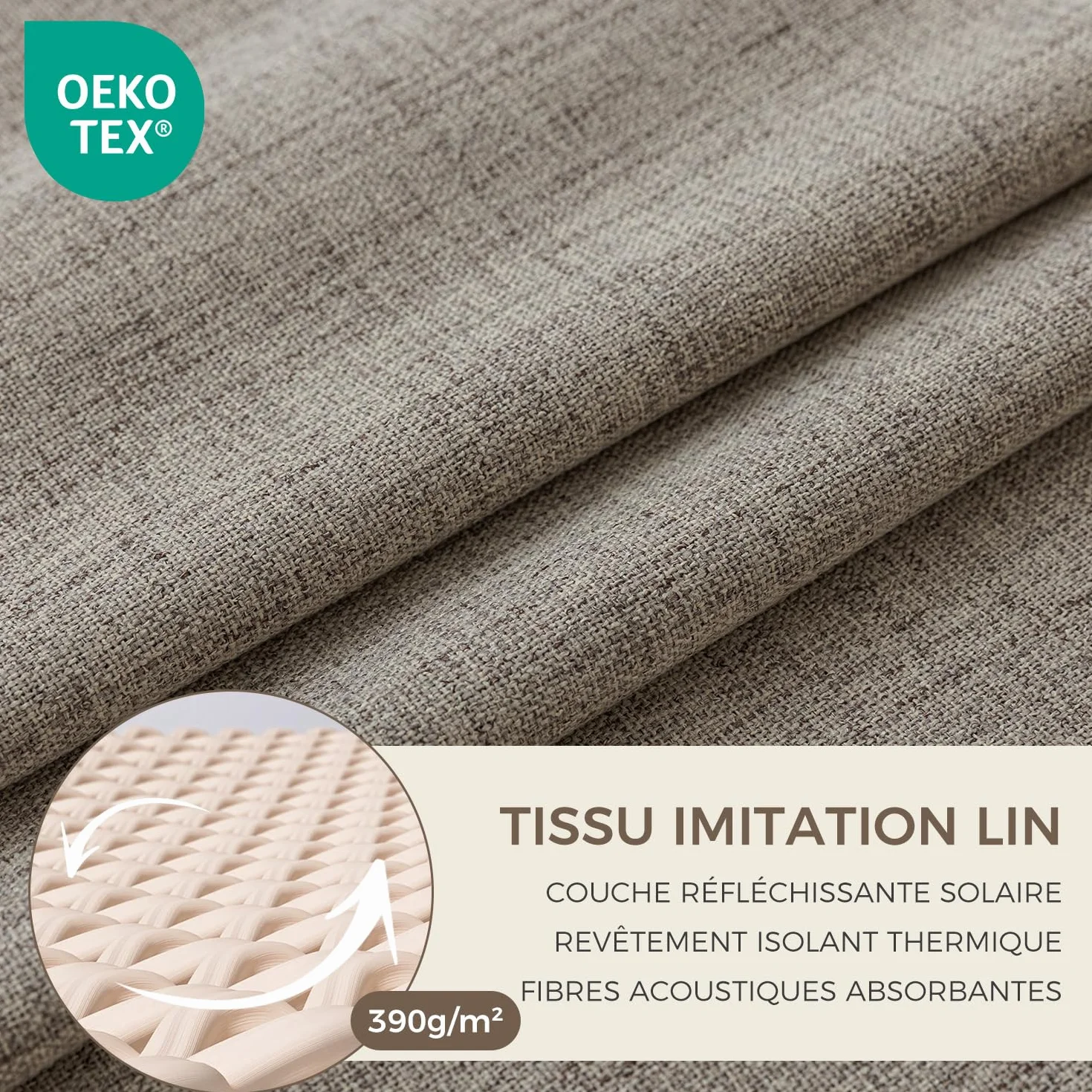 Rideau Occultant Thermique Isolant Anti Chaleur 140x145 Lot de 2 Lin Opaques à Œillets Anti Froid UV Bruit Intérieurs Dressing Salon Chambre