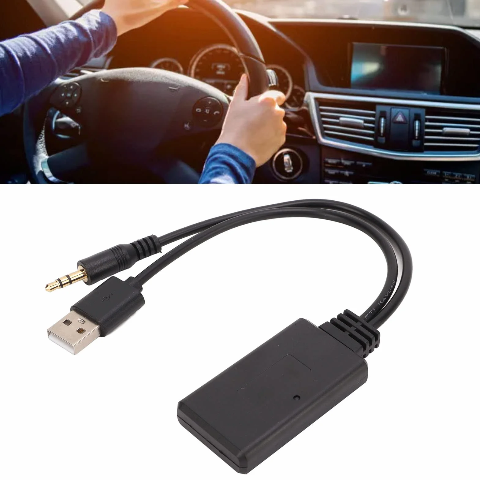 Yosoo Samochodowy sprzęt audio Bluetooth, uniwersalny odbiornik Bluetooth 5.0 samochodowy adapter audio stereo USB samochodowy kabel Aux