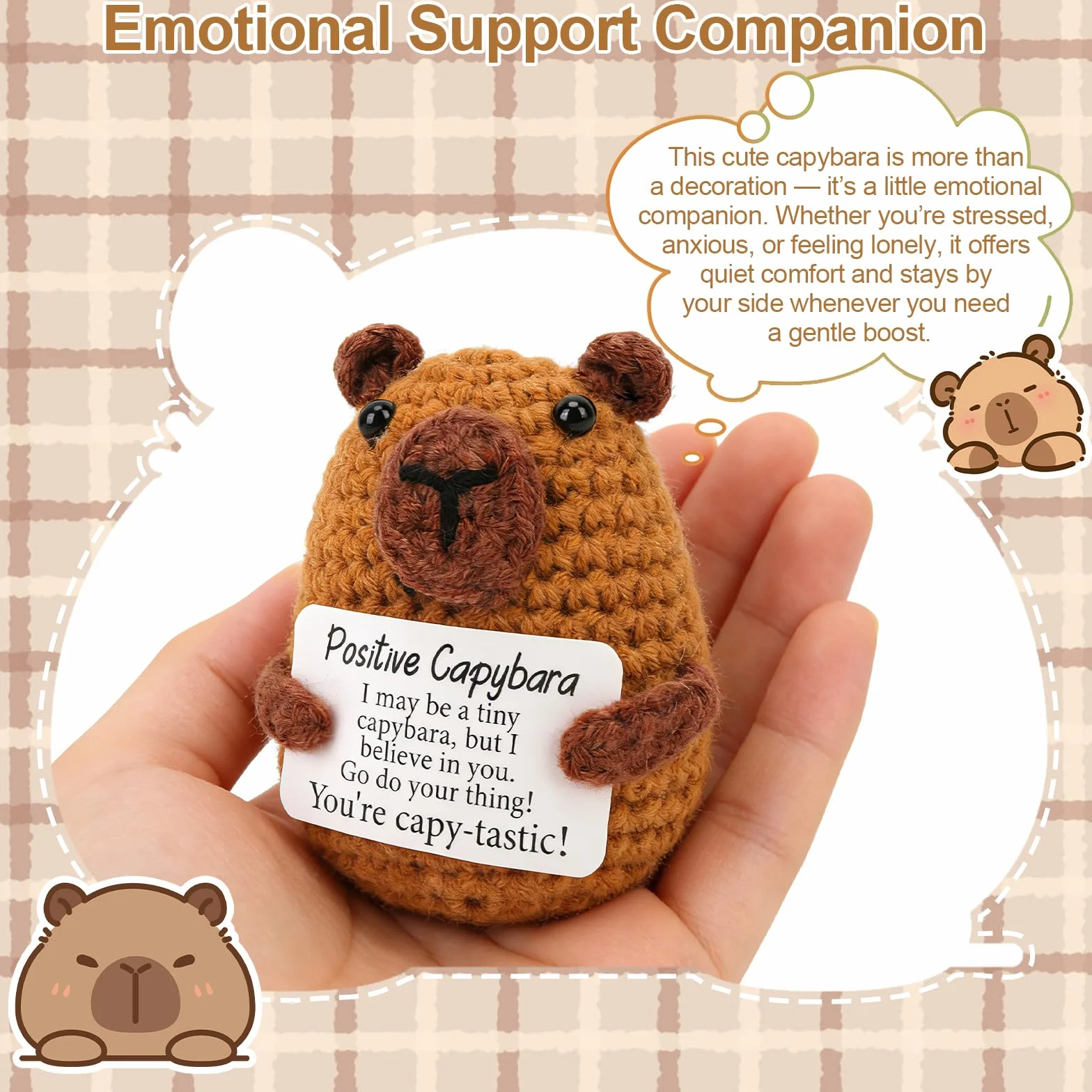 Peluche Capybara Tricoté avec Carte Motivante, Cadeau Rigolo Anniversaire pour Famille, Amis