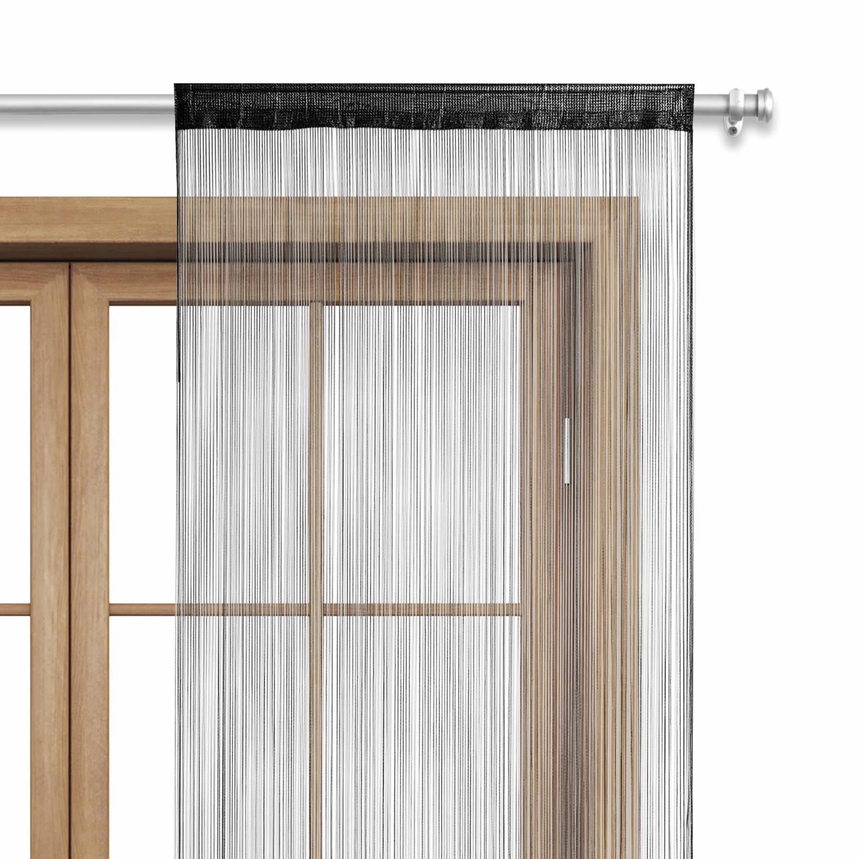 Rideau à Fils 90x245 cm Noir oekoTex Raccourcissable Lavable