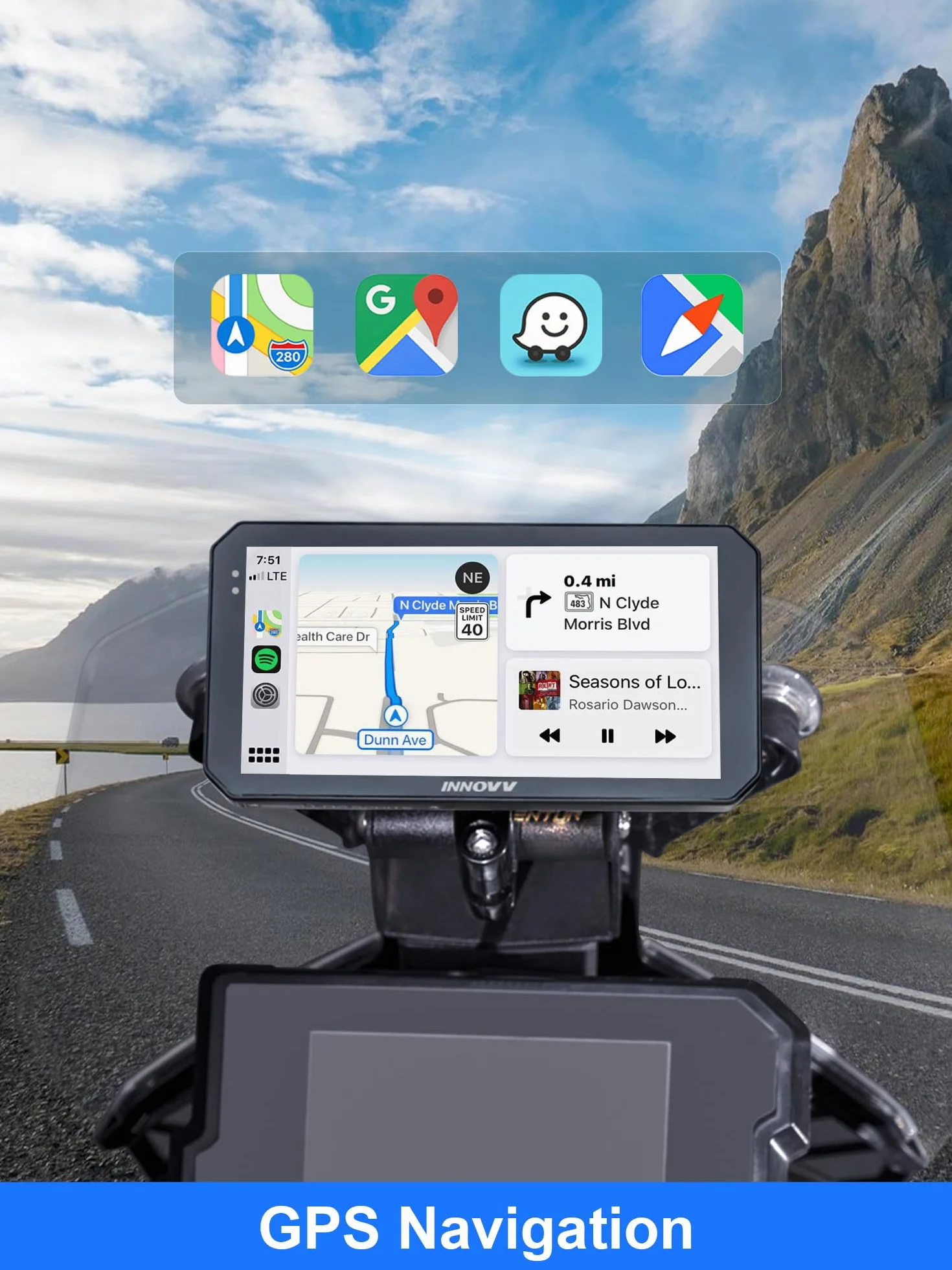 INNOVV N2 Motocyklowa kamera samochodowa Carplay, ekran dotykowy 15.2 cm, obsługa systemu Android Auto i iOS, przednia i tylna kamera 2K + 2K z nawigacją GPS, tryb parkowania, muzyka, Wi-Fi 5,8 G