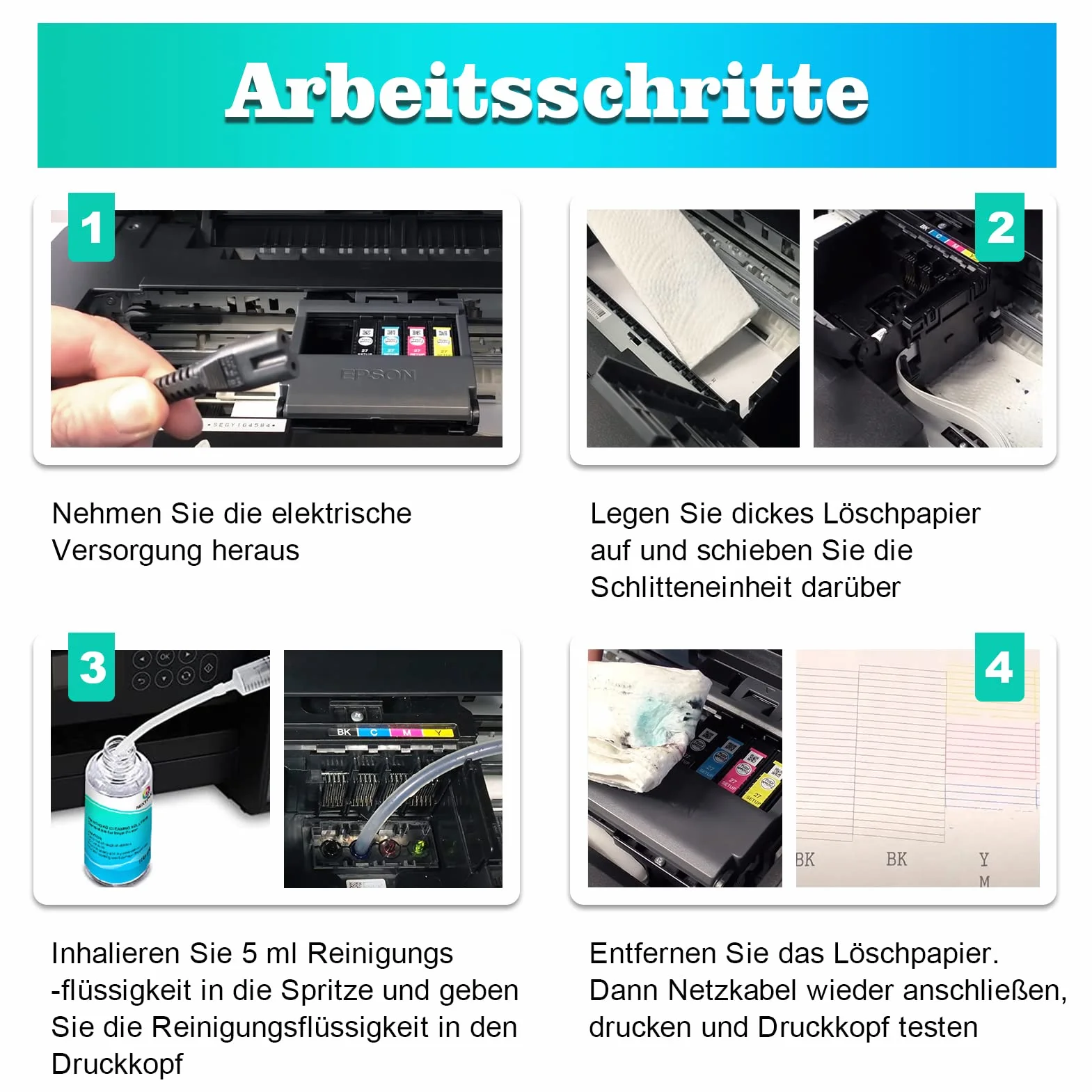 Nextpage Kit de nettoyage de tête d'impression 100 ml pour imprimantes jet d'encre Epson HP Canon Brother Lexmark Kodak Samsung