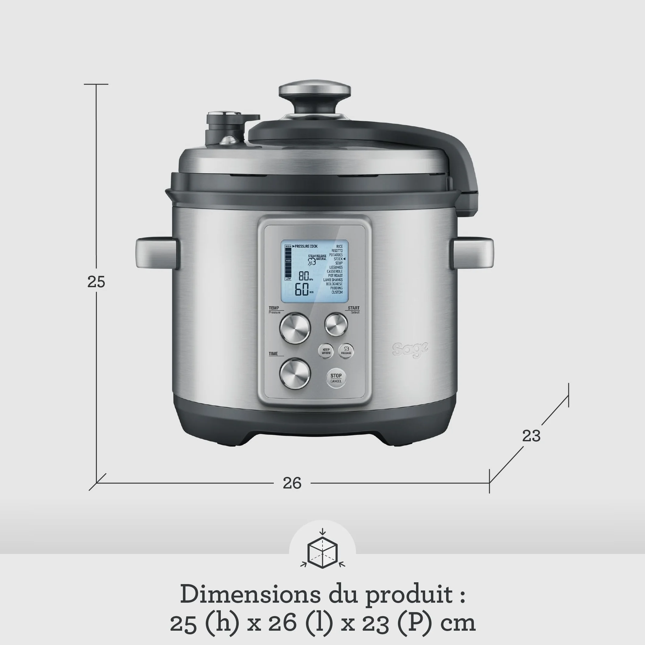 SAGE SPR700 The Fast Slow Pro, Multicuiseur Avancé, Évacuation Automatique de la Vapeur, Capacité 6 Litres