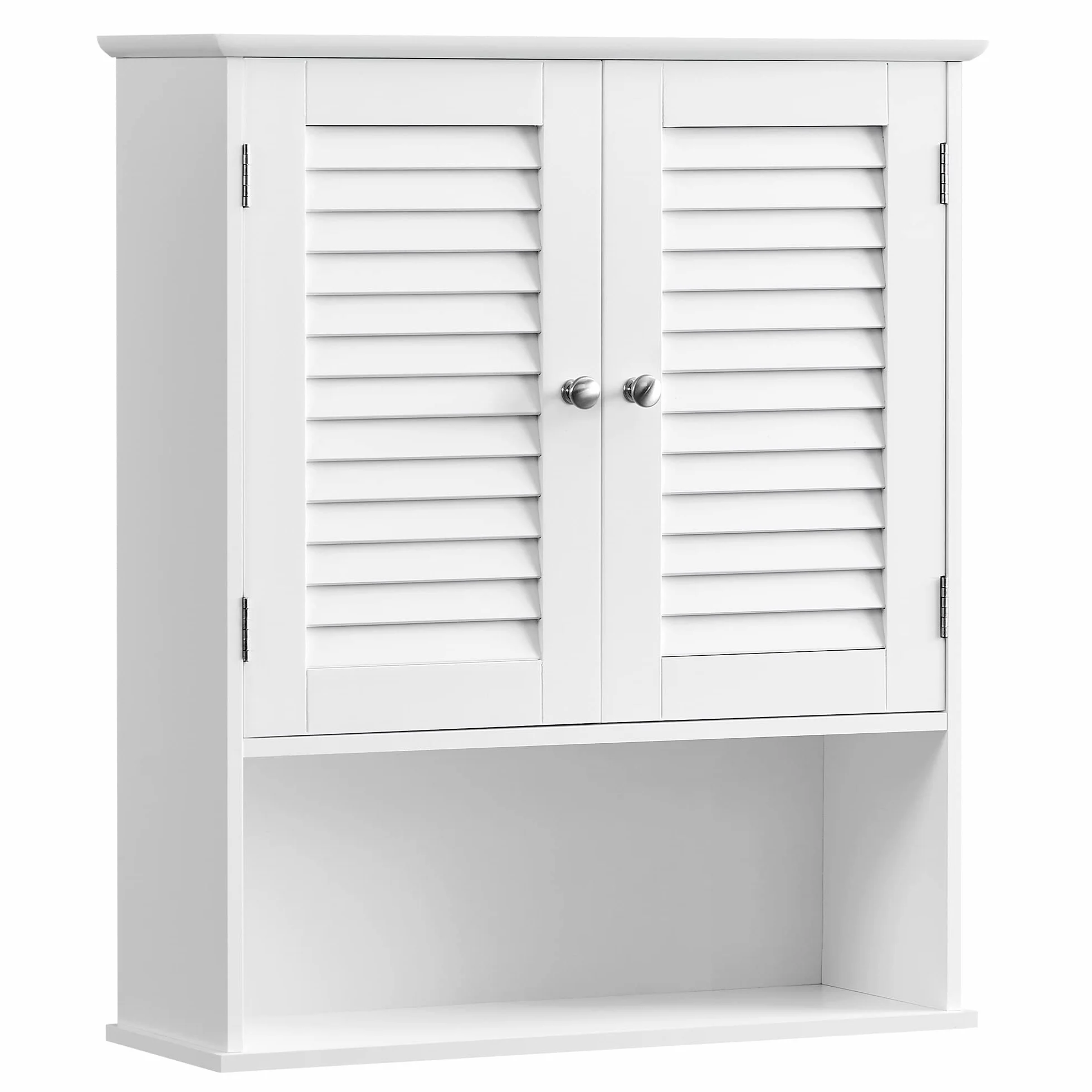 VASAGLE Meuble Mural, Meuble de Rangement Suspendu pour Salle de Bains, Armoire à Pharmacie avec Étagère Réglable, Double Porte et Étagère Ouverte, 20 x 60 x 70 cm, Blanc BBC27WT