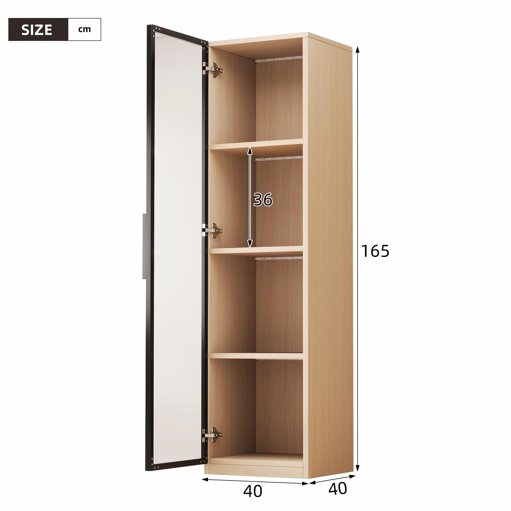 Merax Vitrine avec porte en verre 40×40×165 cm, meuble haut étroit en MDF aspect chêne, avec verre trempé, LED, meuble d'exposition pour salon bureau, couleur bois