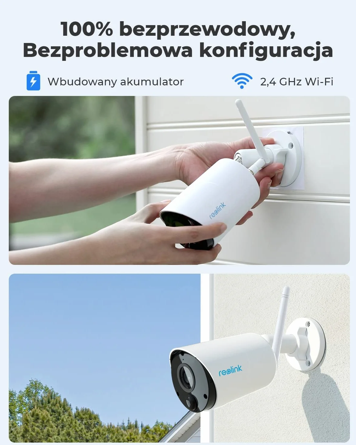 Reolink Solarna Kamera Zewnątrz, Akumulatorowa, Bezprzewodowa WiFi 1080P PIR Detekcja Ruchu, Dwukierunkowe Audio Gniazdo Kart Micro SD Bezprzewodowa Kamera IP, Argus Eco z Panelem Słonecznym