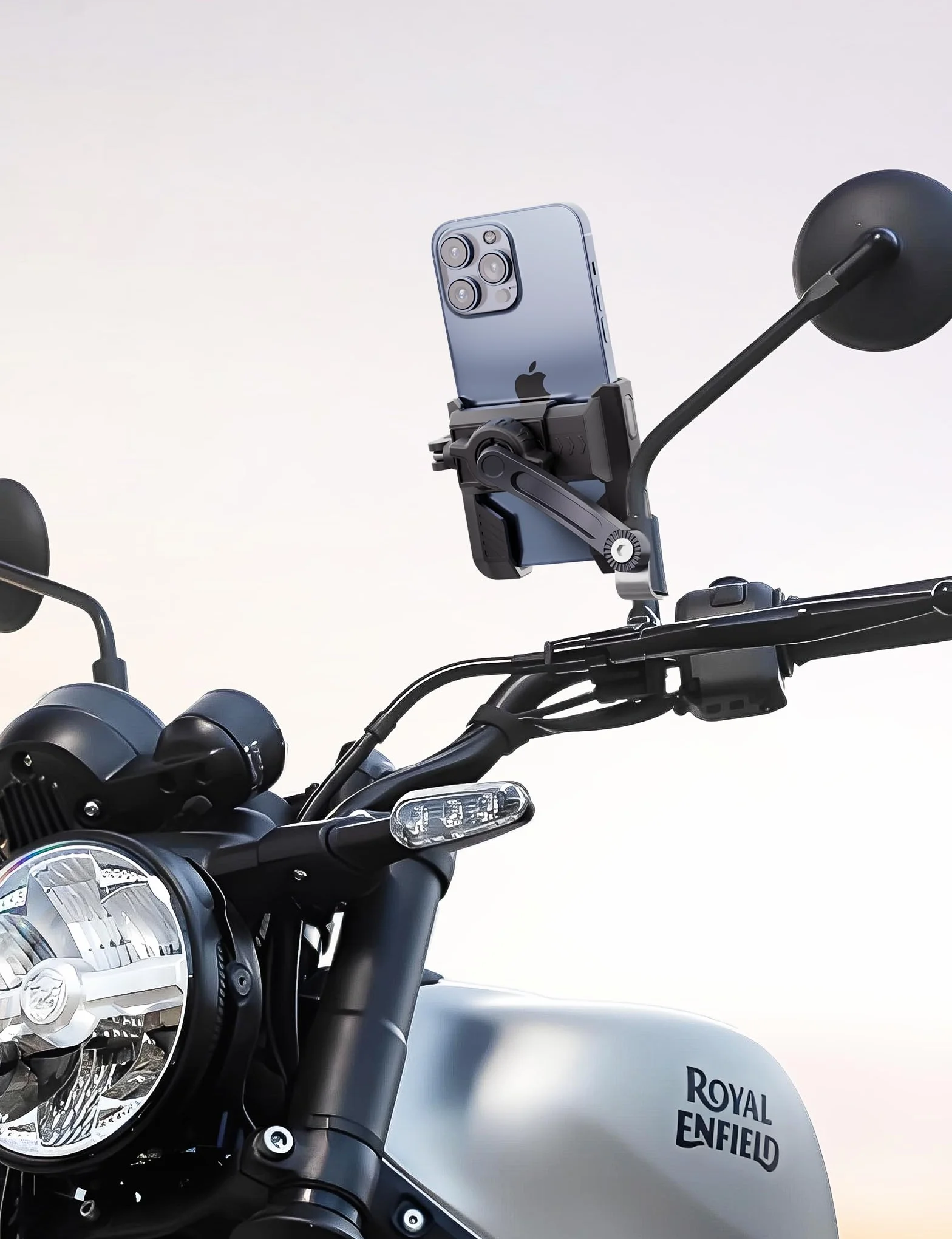 Grefay Uchwyt na telefon motocyklowy - podwójne tłumienie wibracji 2025, obrot 360° do smartfona, uchwyt do lusterka wstecznego