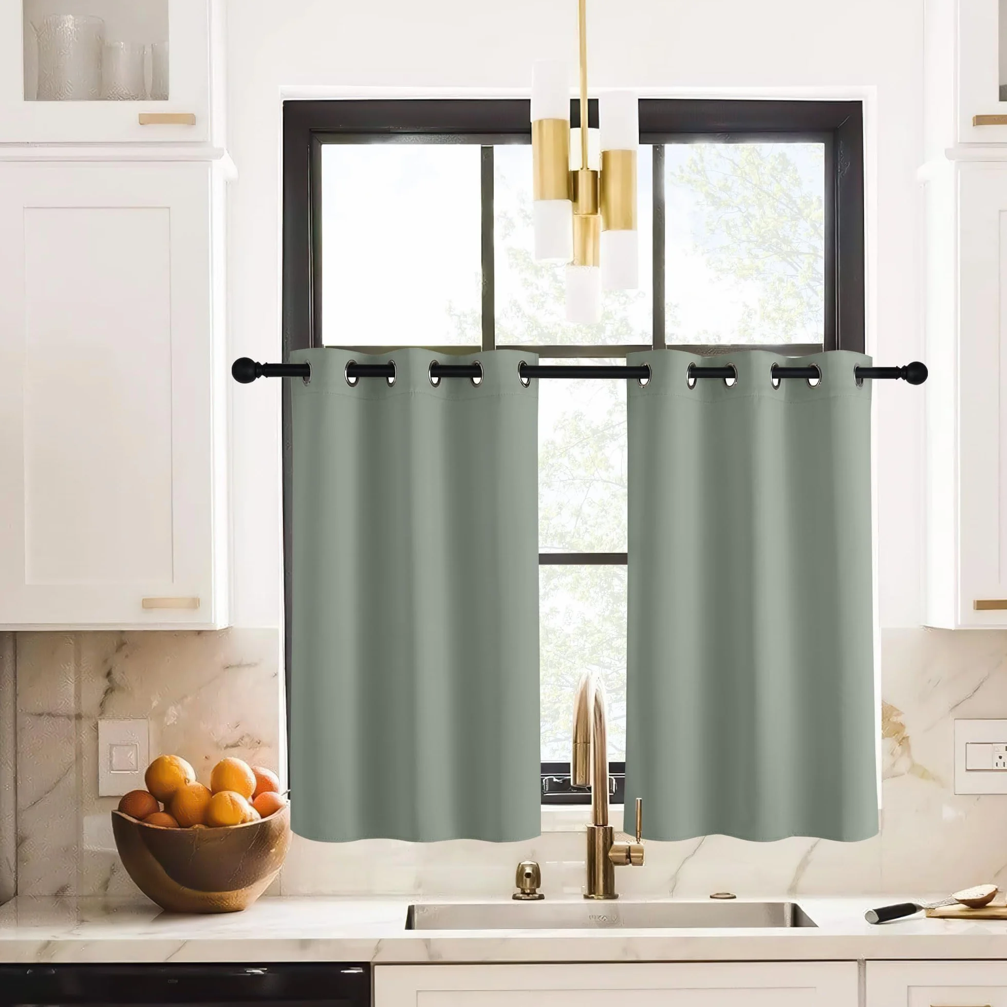 PONY DANCE Rideaux Occultant Court Lot De 2 Brise-Vue Vert Opaques avec Oeillets 90x137cm