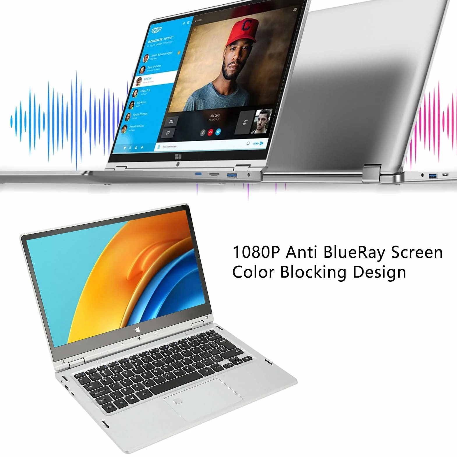 Laptop 2 w 1, Laptop z Ekranem Dotykowym 13,3 Cala Obracanym o 360 °, 1920x1080 16G LPDDR4 256G SSD, Obsługa WIFI, BT, Rozpoznawanie Linii Papilarnych, dla Windows11
