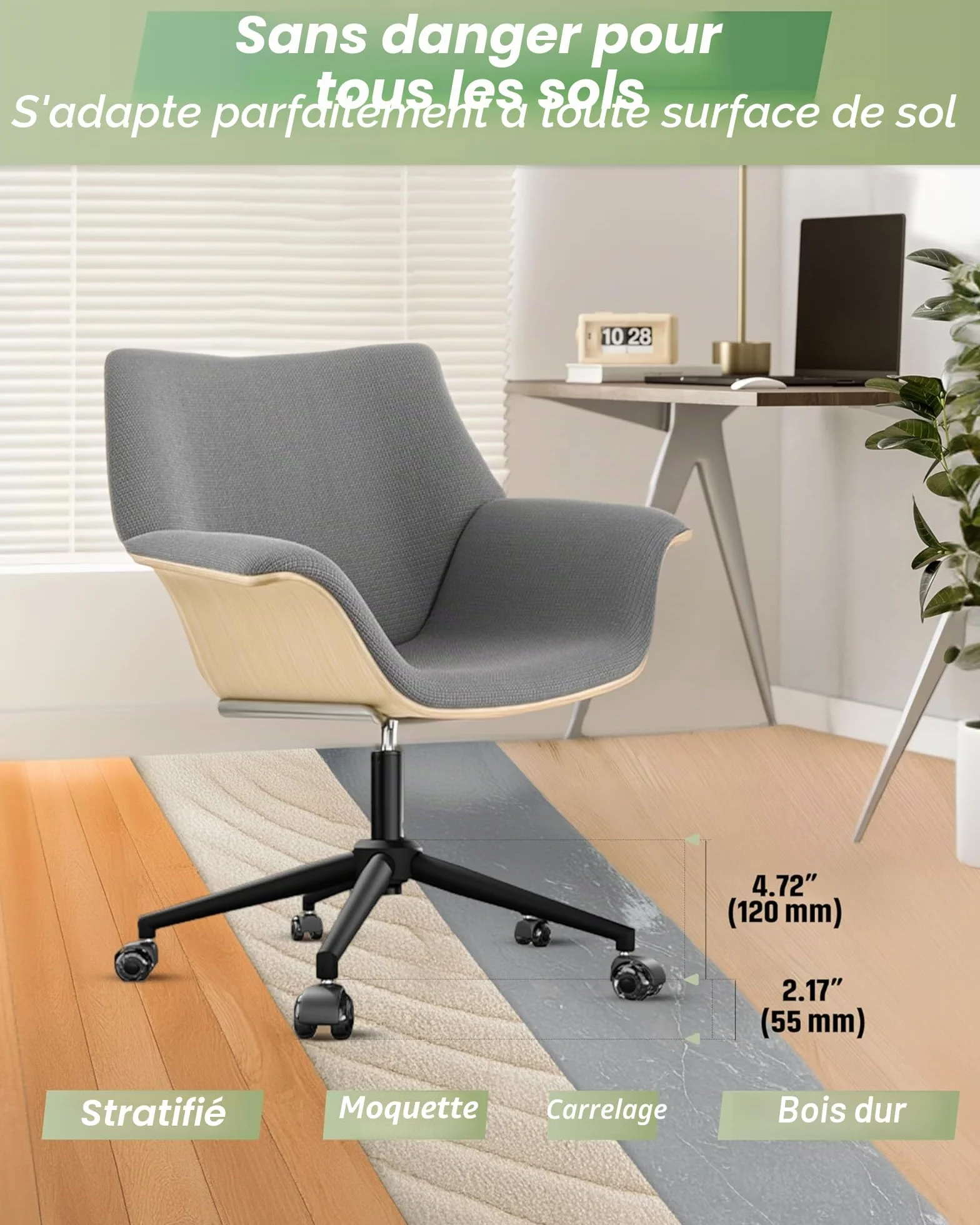 Sytopia Pied de chaise de bureau avec roulettes - Base en métal universelle de 60 cm - Pour chaise pivotante et chaise de jeu - Charge maximale : 1180 kg - Kit complet