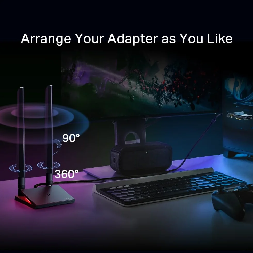 TP-Link Archer TBE550E karta Wi-Fi do PC, Tri-Band BE9300 Wi-Fi 7 Bluetooth 5.4 PCIe, WPA3, wielokolorowa dioda LED, tylko do Windows 11 (64-bitowy)