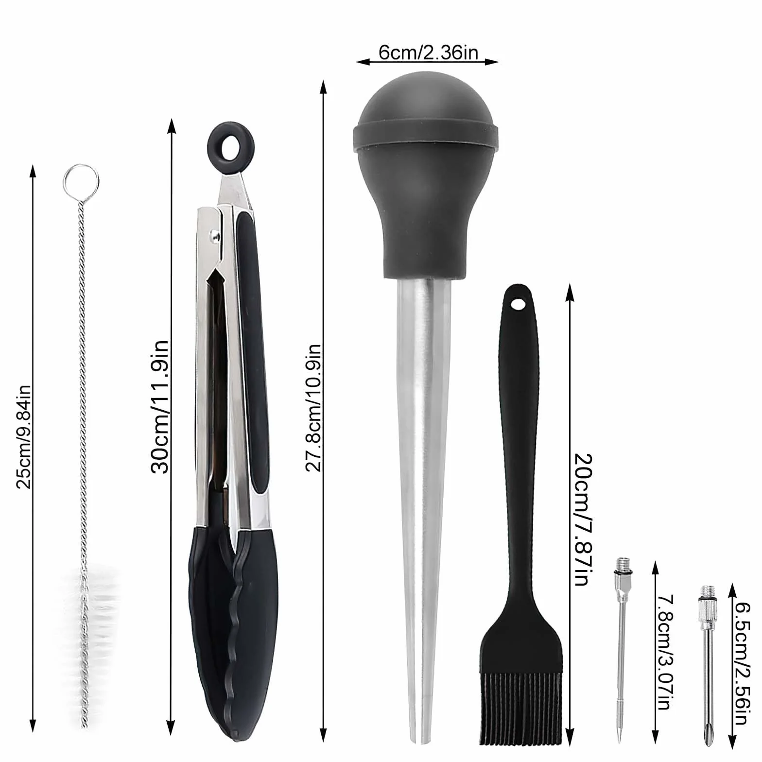 Seringue Alimentaire Poire à Sauce en Acier Inoxydable 304, Pipette INOX avec Clips Alimentaires