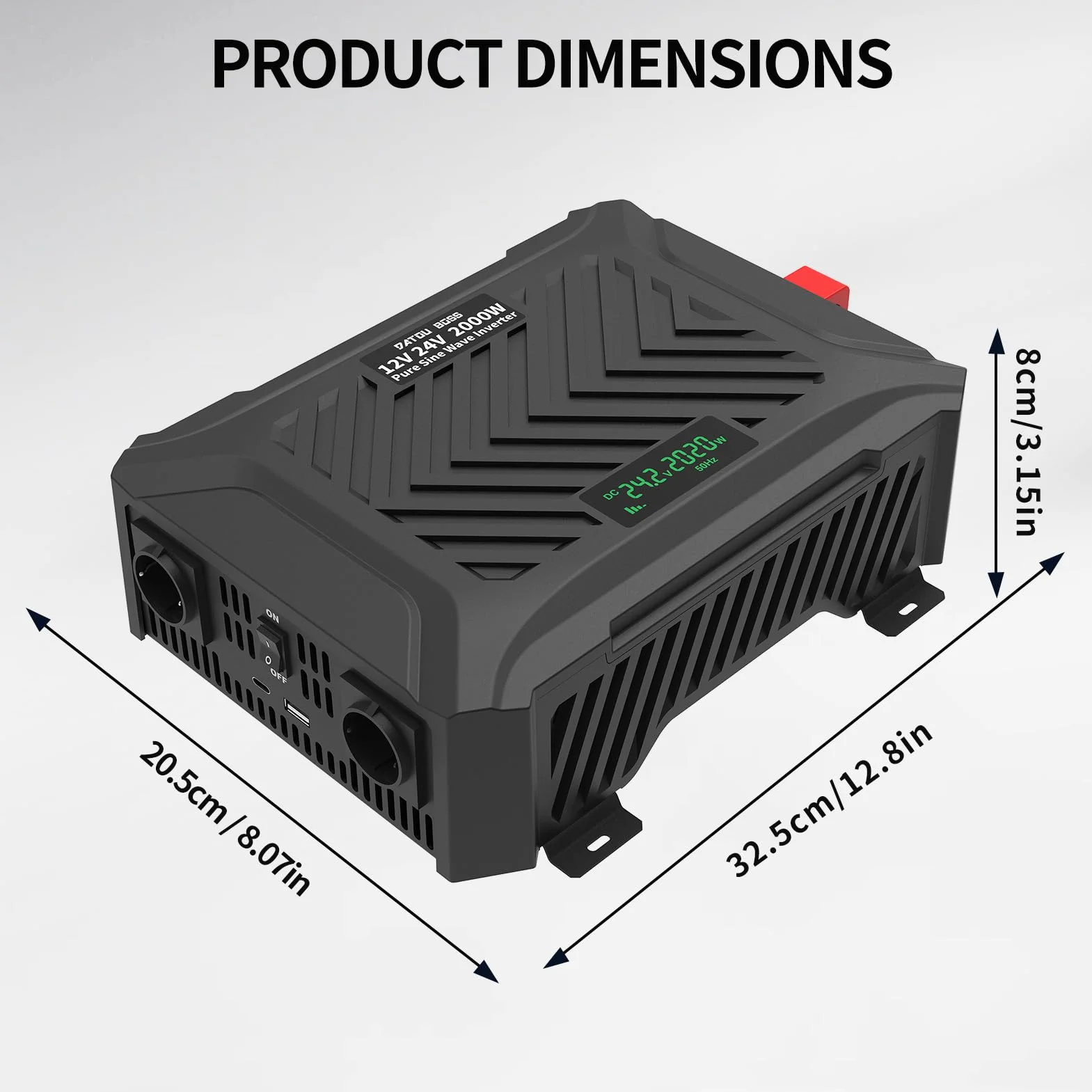 DATOUBOSS 2. generacji uniwersalna przetwornica napięcia 12V/24V na 230V 2000W/4000W czysta sinusoida z inteligentnym systemem rozpoznawania, Falownik Czysty Sinus z wyświetlaczem LCD, 2 gniazdami EU