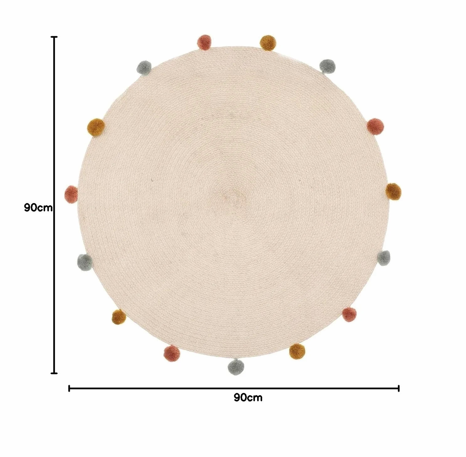 Atmosphera Tapis Enfant Coton Pompons Beige D90 cm