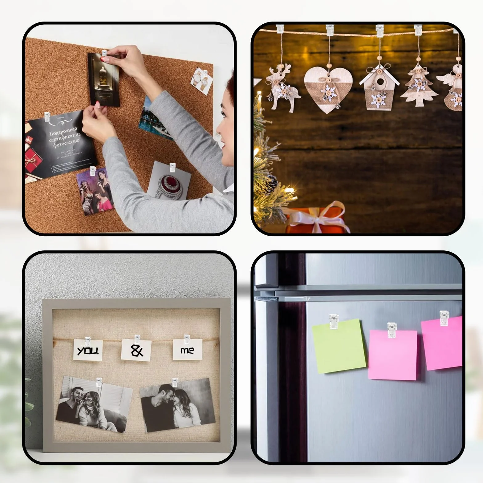 Lot de 40 clips à ressort transparents en plastique pour photo