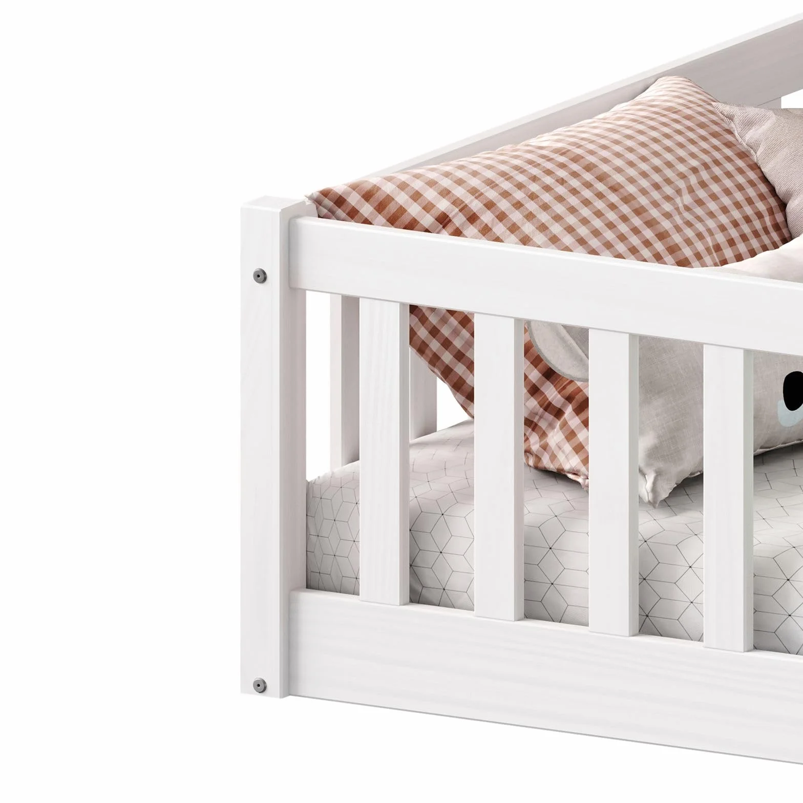 IDIMEX Lit Enfant Gustavo lit au Sol 90x190 cm d'inspiration Montessori, avec barrières de Protection, en pin Massif lasuré Blanc