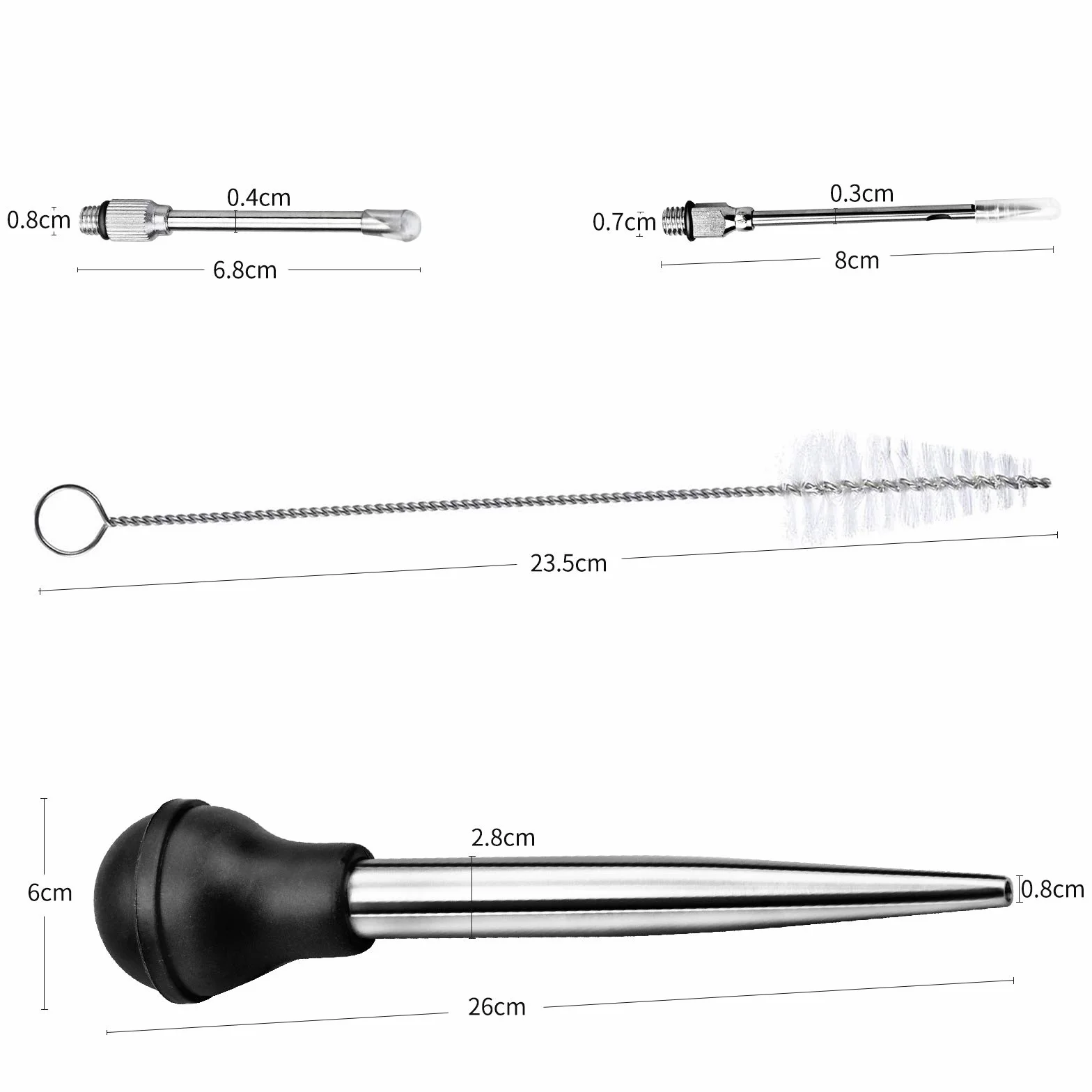Winfred Poire à Sauce Acier Inoxydable 304 Caoutchouc Pipette Cuisine Aiguille d'Injection Brosse Nettoyage BBQ