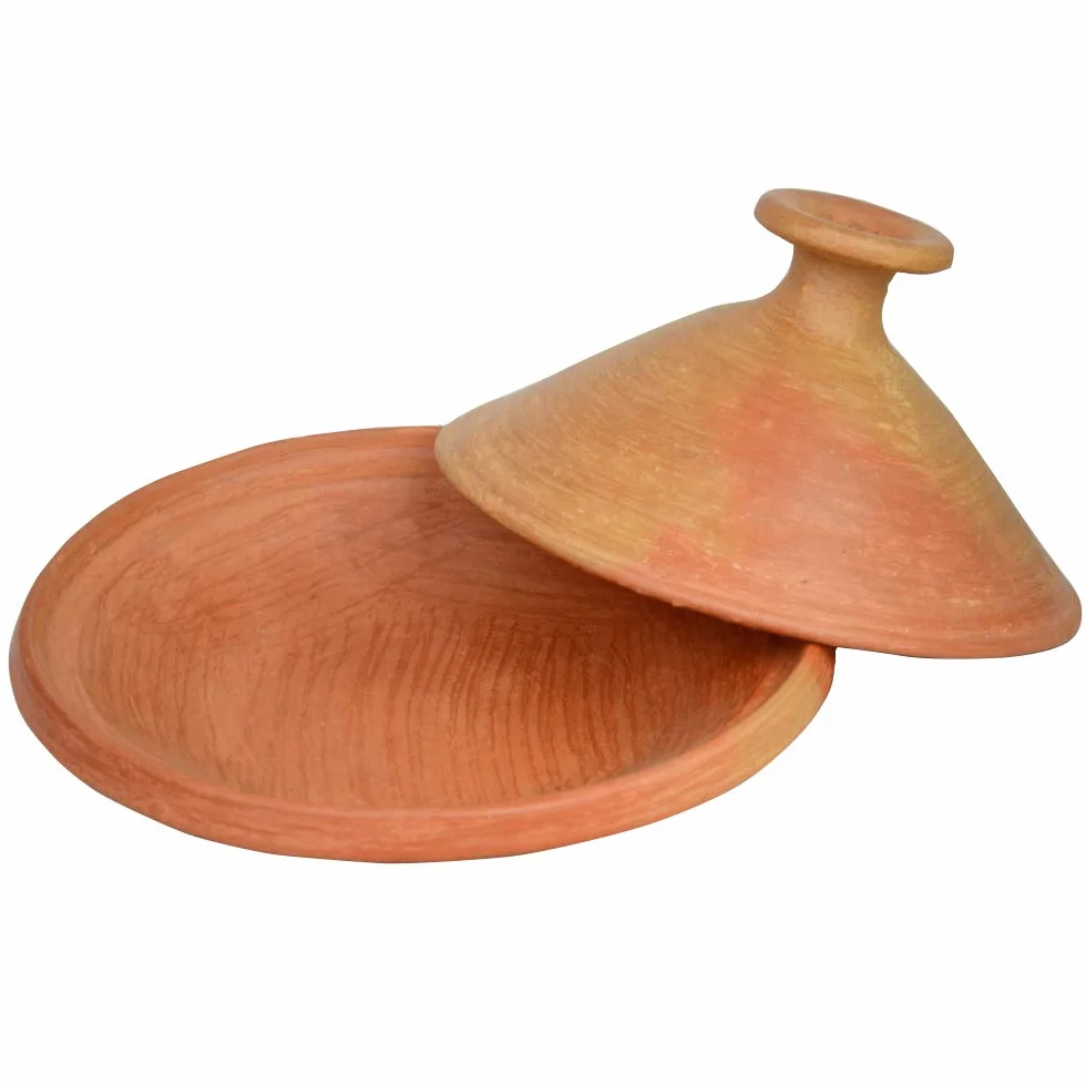 Tajine marocain en terre cuite non émaillée Diamètre 35 cm Convient pour cuisiner un plat pour 4 à 5 personnes Plat sans substances nocives, fabriqué à la main à Marrakech