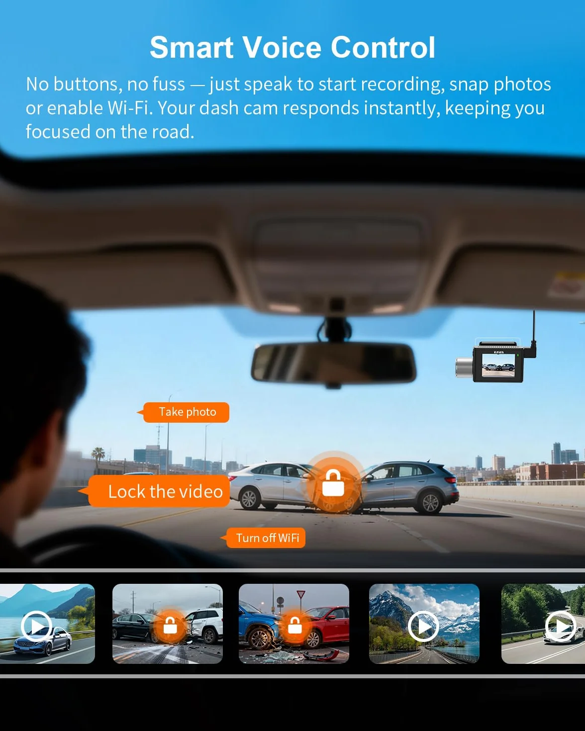 4K Dashcam z przodu i z tyłu, sterowanie głosem, karta 64GB wliczona, Wi-Fi 6 podwójna kamera dla samochodów, wbudowany GPS, ekran IPS 5 cm, 2K HDR, silnik NightEagle, tryb parkowania 24 godziny