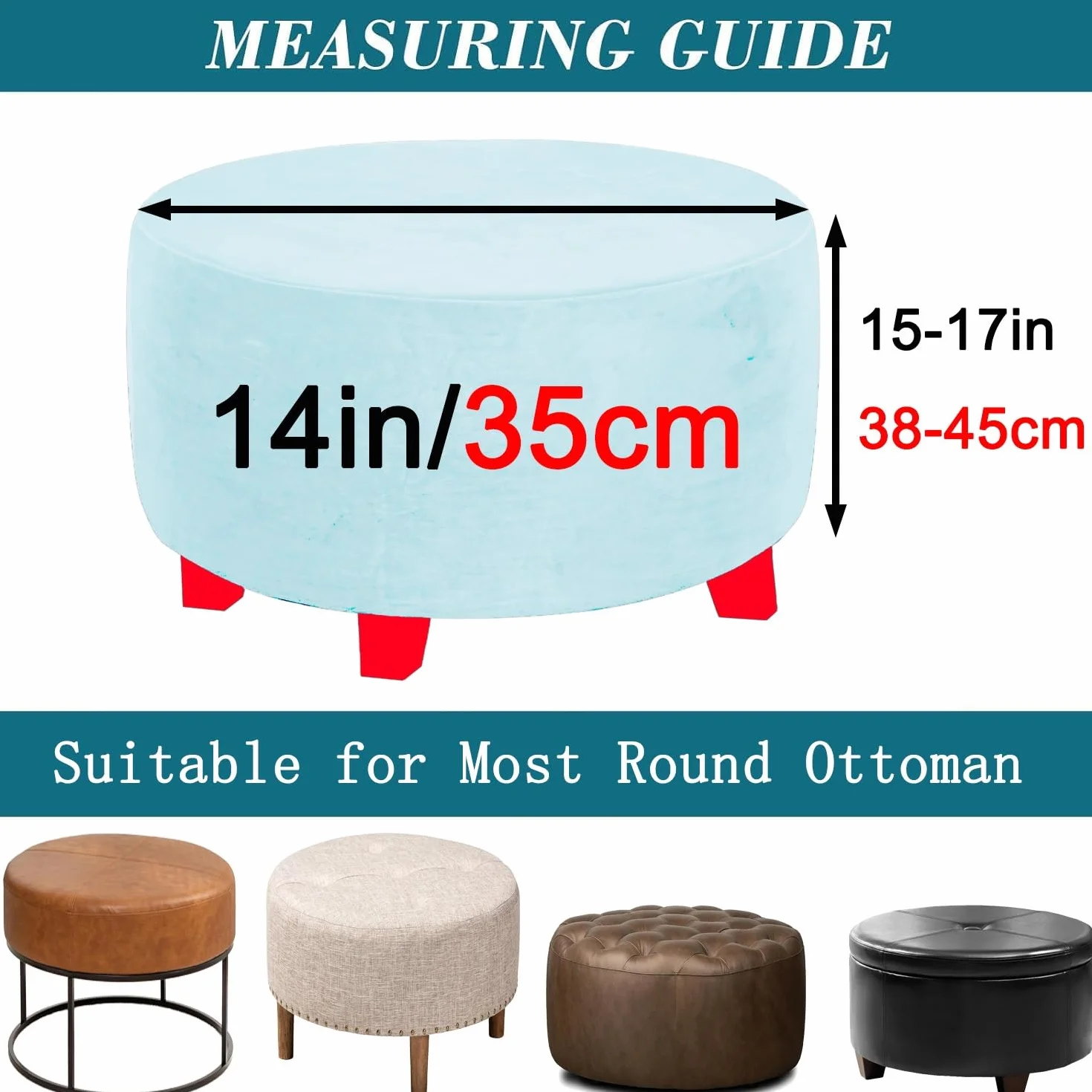 Housse de Pouf Rond 40cm 60cm 35cm Extensible Velours Protecteur Ottomane Cover Repose Pieds Tabouret Ivoire