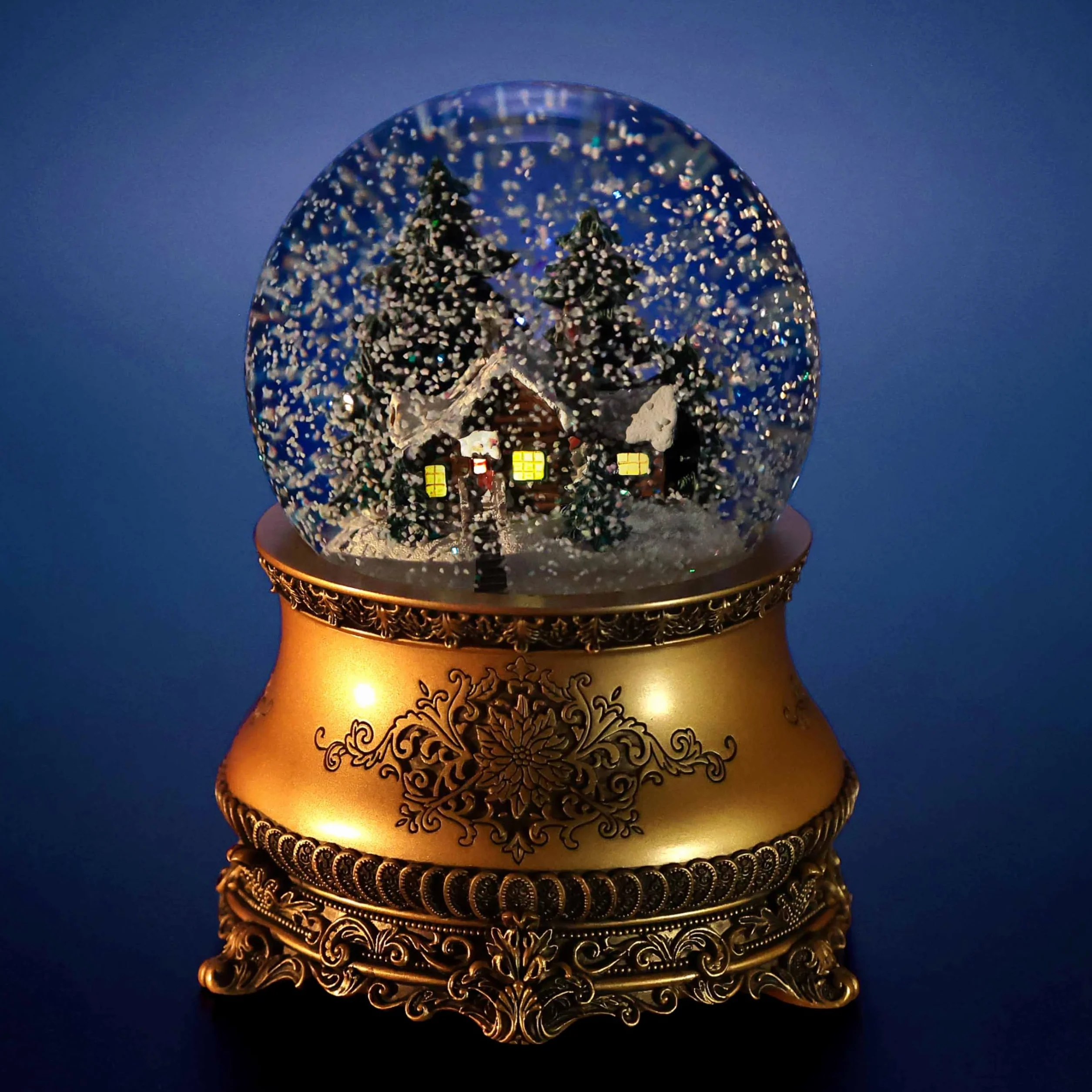 Boule à neige musicale de Noël « La petite maison dans la forêt », en verre, avec tempête de neige automatique et illuminations. Idée cadeau pour Femme, Homme, Enfant.