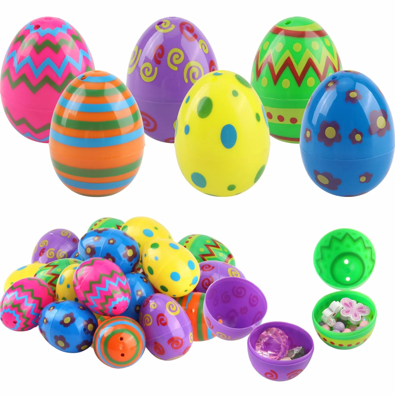 Oeufs de Pâques en Plastique 36 Pièces Imprimés Brillants pour Chasse Cadeaux Fête
