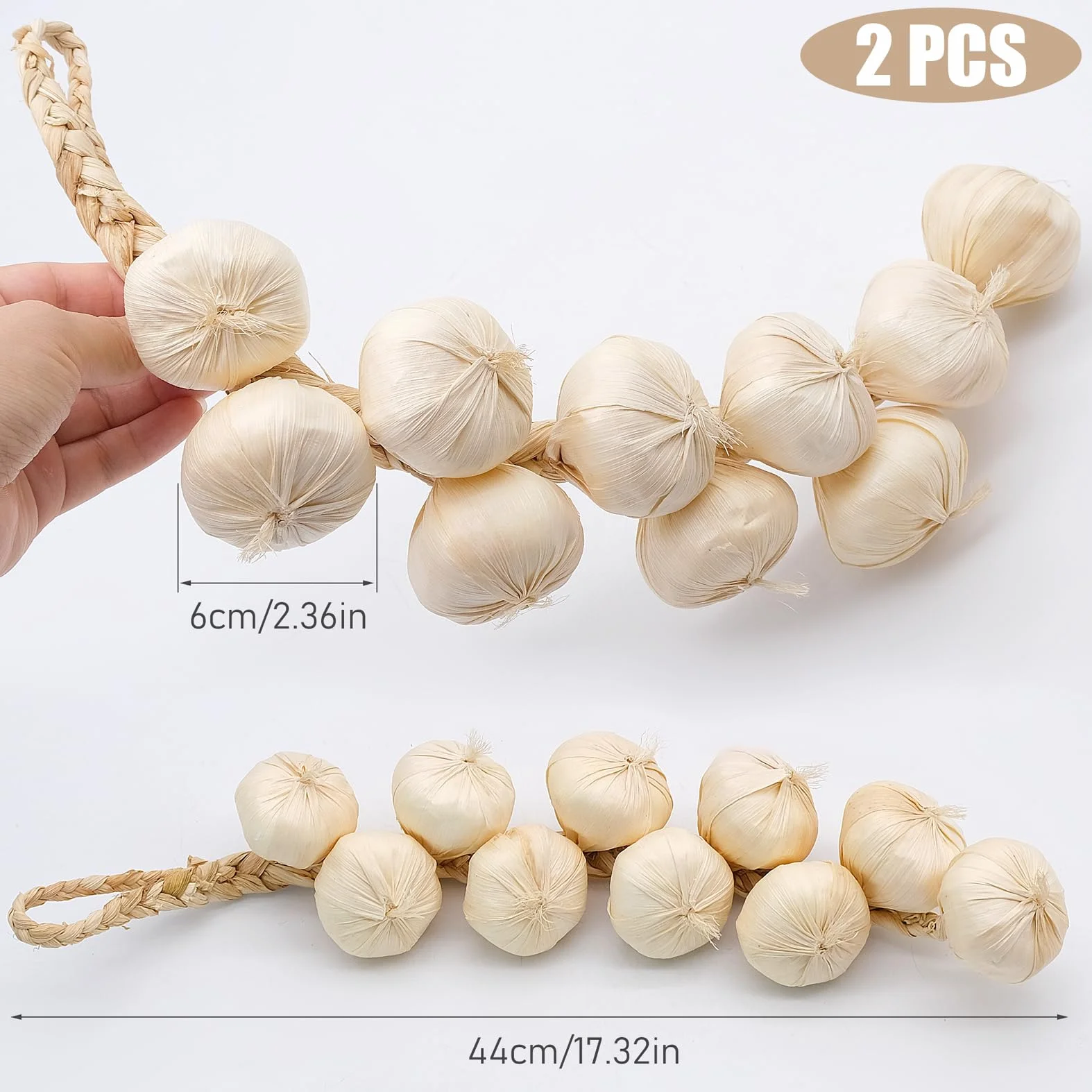 Ensemble de 2 brochettes d'ail en Mousse Artificiel, Décoration d'Automne pour Maison, Cuisine, Jardin
