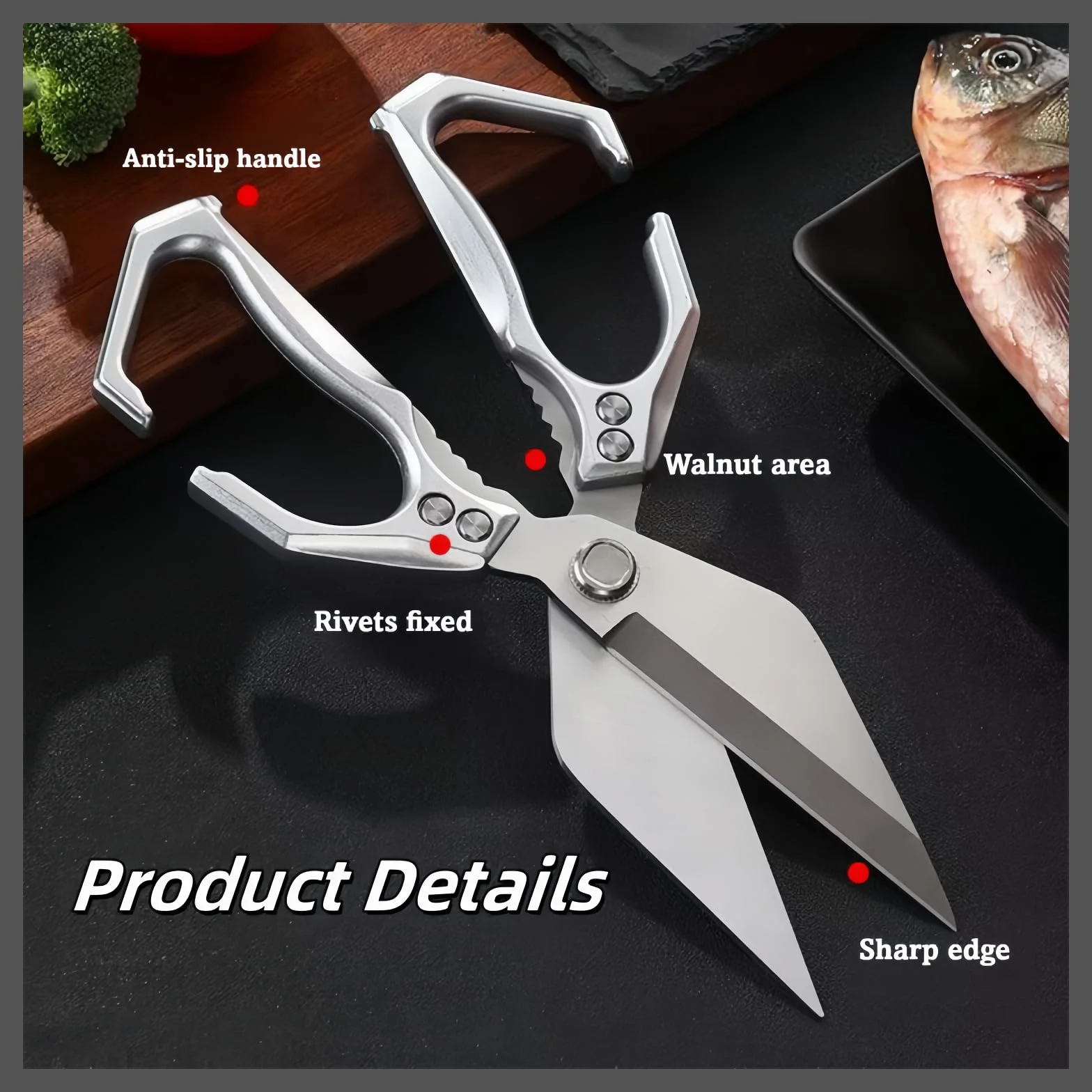 Stainless Steel Heavy-Duty Kitchen Shears, High-Carbon Steel Culinary Chopping Shear with Ergonomic Handle for Food, Chicken Bones, Turkey (Silver)