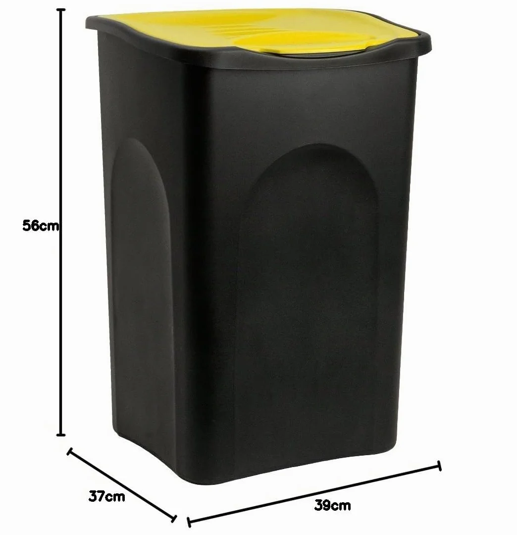 Poubelle 50 litres avec couvercle noir/jaune cuisine