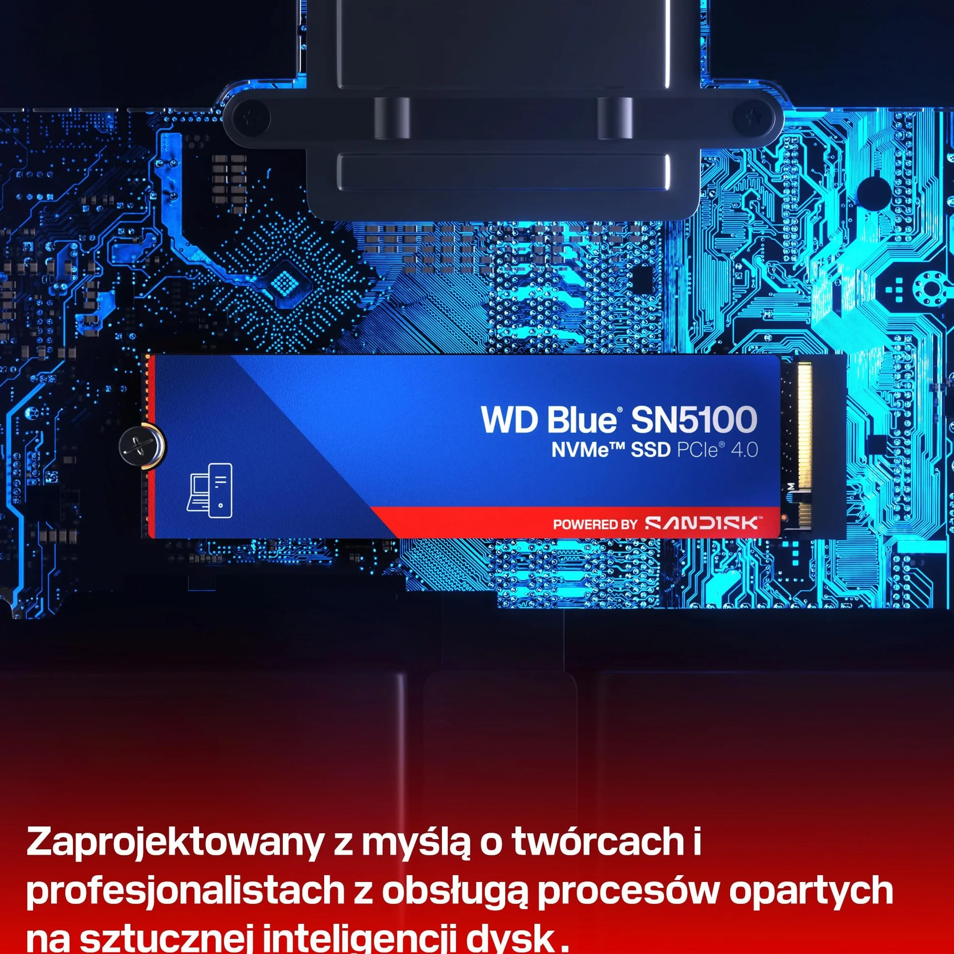 WD Blue SN5100 500 GB NVMe SSD (odczyt do 6 600 MB/s, M.2 2280, PCIe Gen 4.0, nCache 4.0, technologia Sandisk 3D CBA NAND, oprogramowanie do migracji danych Acronis True Image)