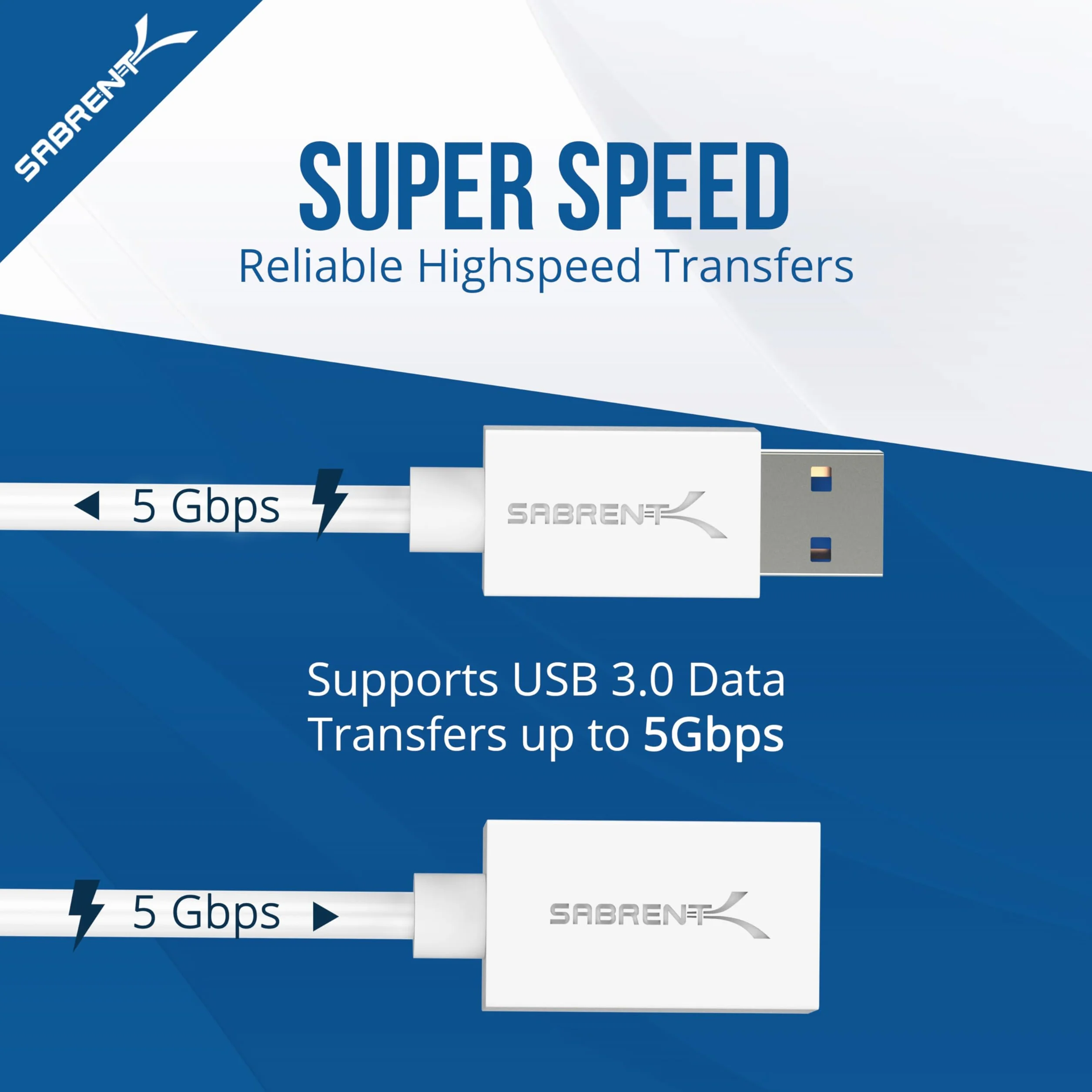 Sabrent 22AWG Kabel przedłużający USB 3.0 - A-męski na A [biały] 3 stopy (CB-303W)